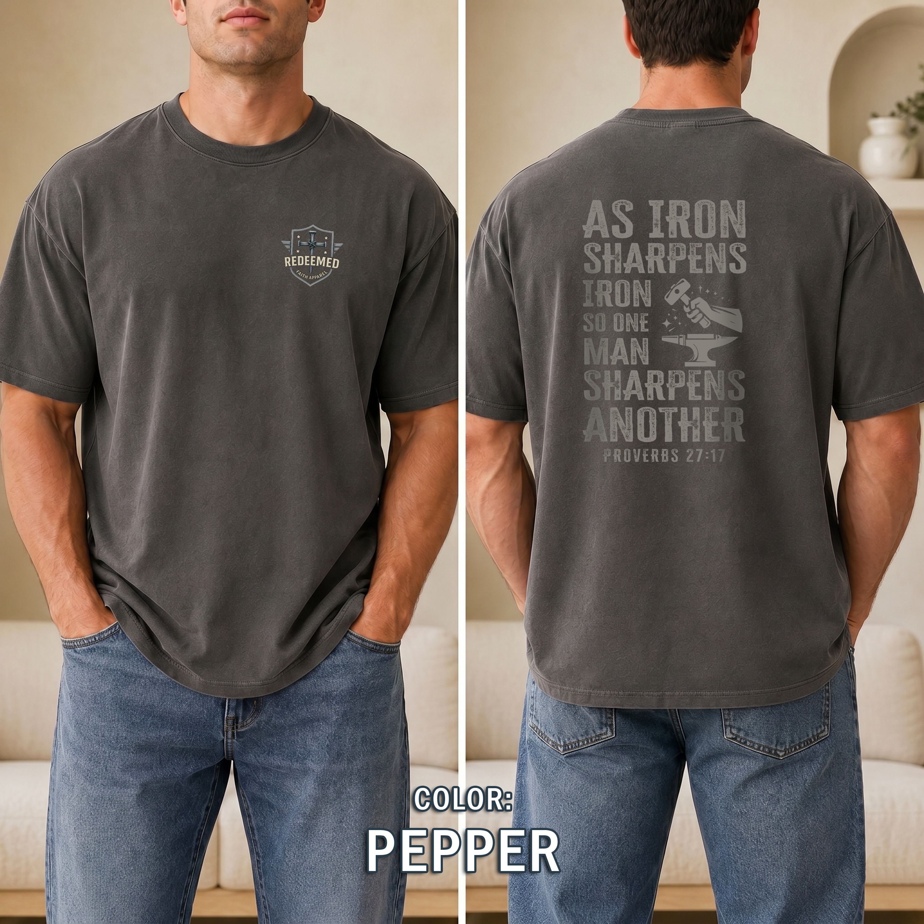 As Iron Sharpens Iron Proverbs 27:17 Shirt, Christian Blacksmith Shirt, Mens Faith T-Shirt, Christian Faith Shirt, Redeemed Faith Apparel