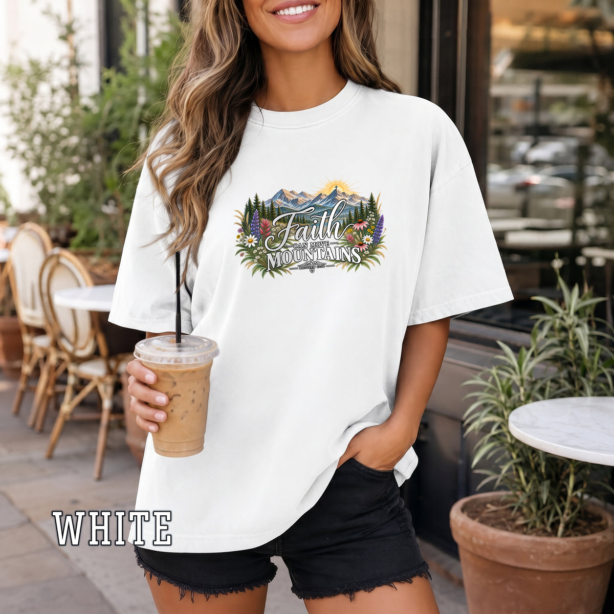 Faith Can Move Mountains Christian Women's T-Shirt, Matthew 17:20 Floral Mountain Faith Tee, Christian Gift for Her, Redeemed Faith Apparel