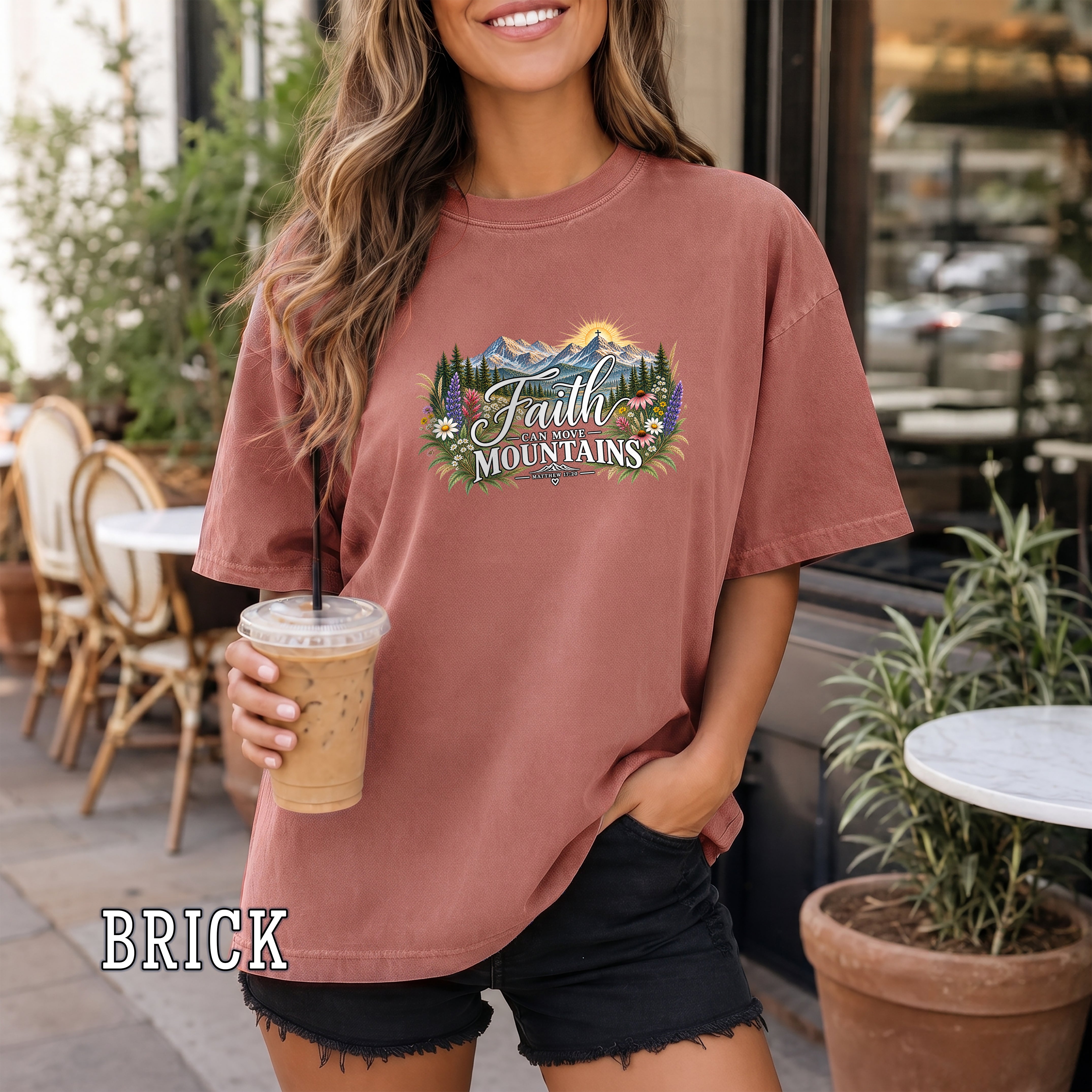 Faith Can Move Mountains Christian Women's T-Shirt, Matthew 17:20 Floral Mountain Faith Tee, Christian Gift for Her, Redeemed Faith Apparel