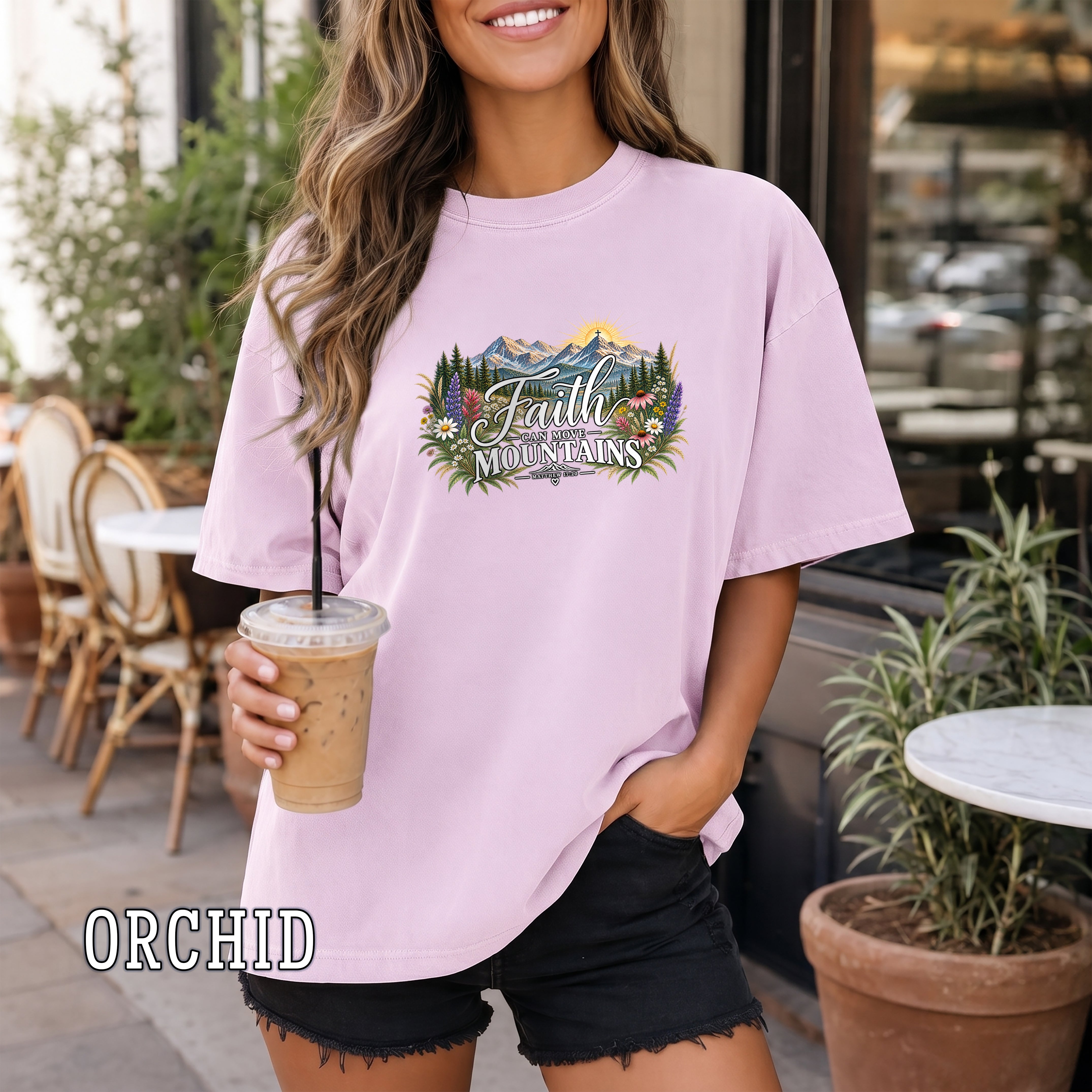 Faith Can Move Mountains Christian Women's T-Shirt, Matthew 17:20 Floral Mountain Faith Tee, Christian Gift for Her, Redeemed Faith Apparel
