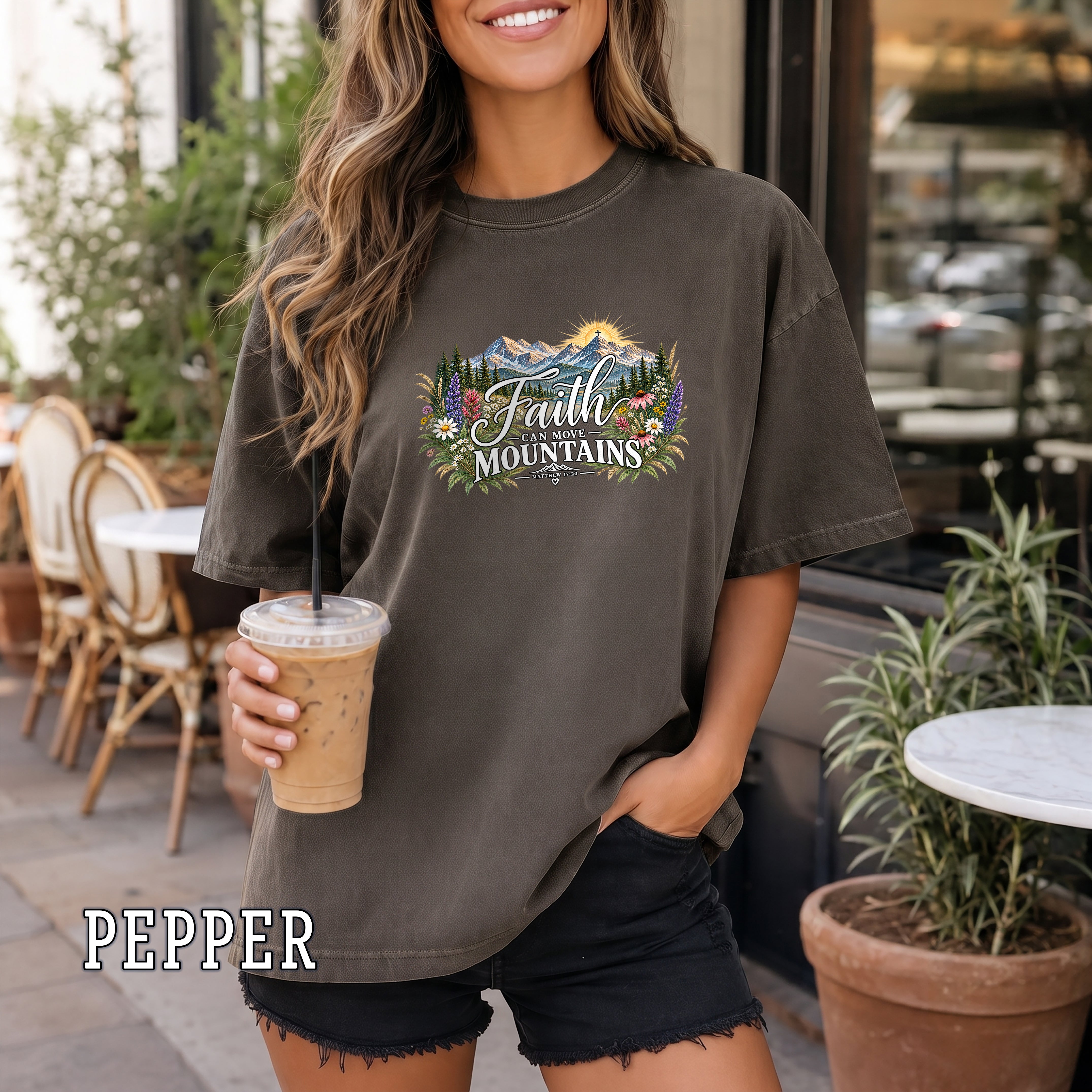 Faith Can Move Mountains Christian Women's T-Shirt, Matthew 17:20 Floral Mountain Faith Tee, Christian Gift for Her, Redeemed Faith Apparel