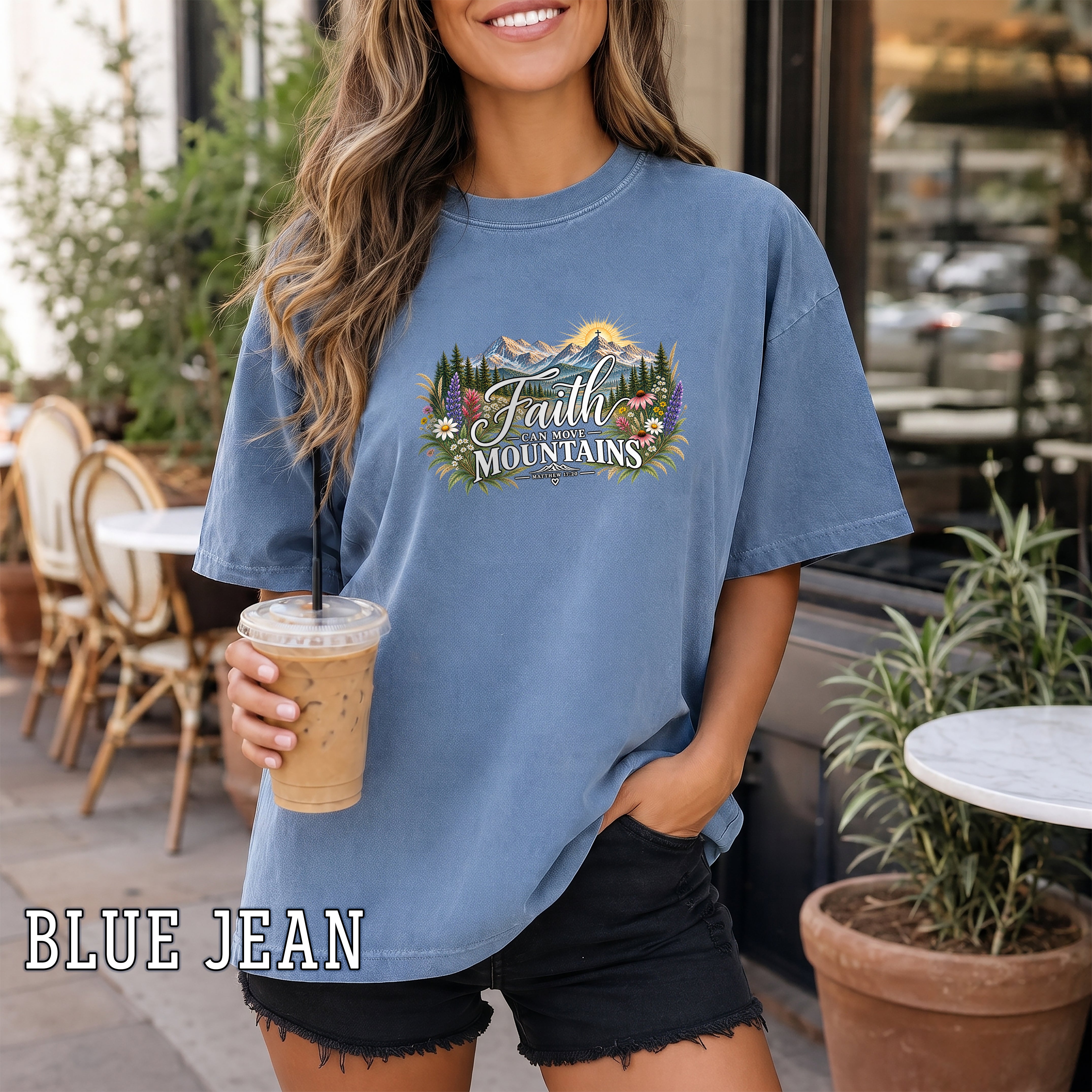 Faith Can Move Mountains Christian Women's T-Shirt, Matthew 17:20 Floral Mountain Faith Tee, Christian Gift for Her, Redeemed Faith Apparel