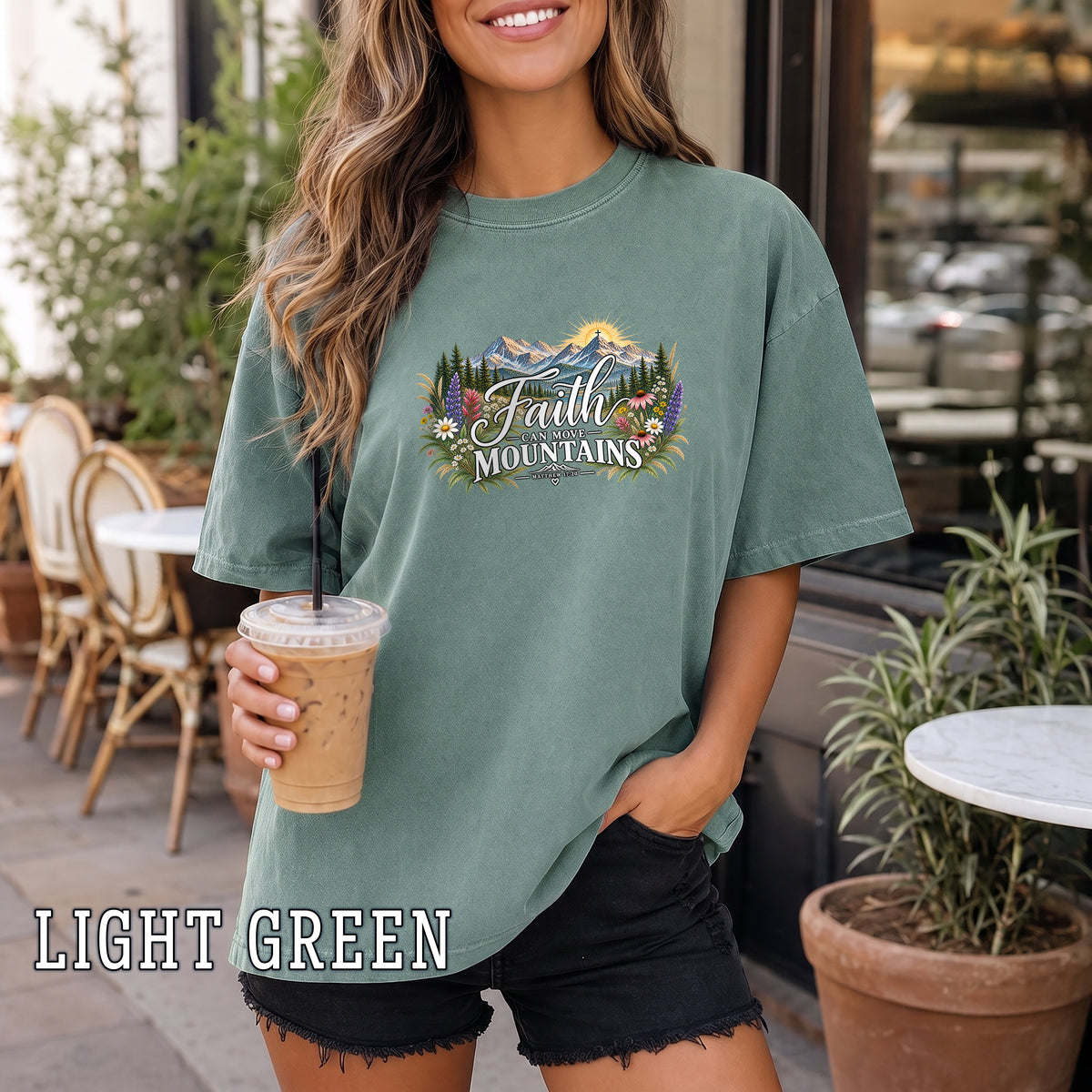 Faith Can Move Mountains Christian Women's T-Shirt, Matthew 17:20 Floral Mountain Faith Tee, Christian Gift for Her, Redeemed Faith Apparel