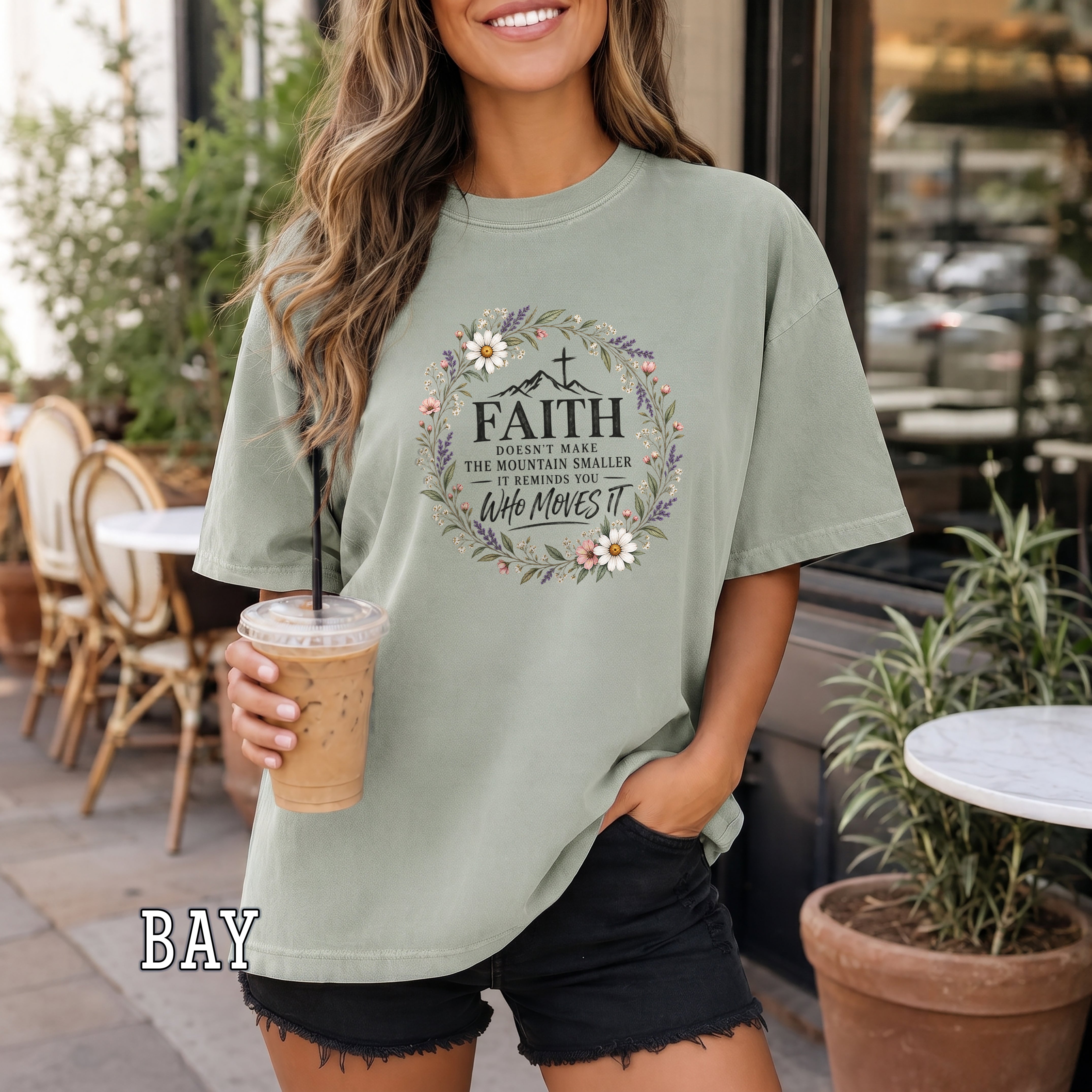 Faith Doesn't Make the Mountain Smaller Christian Women's T-Shirt, Floral Faith Shirt, Christian Encouragement Tee, Redeemed Faith Apparel
