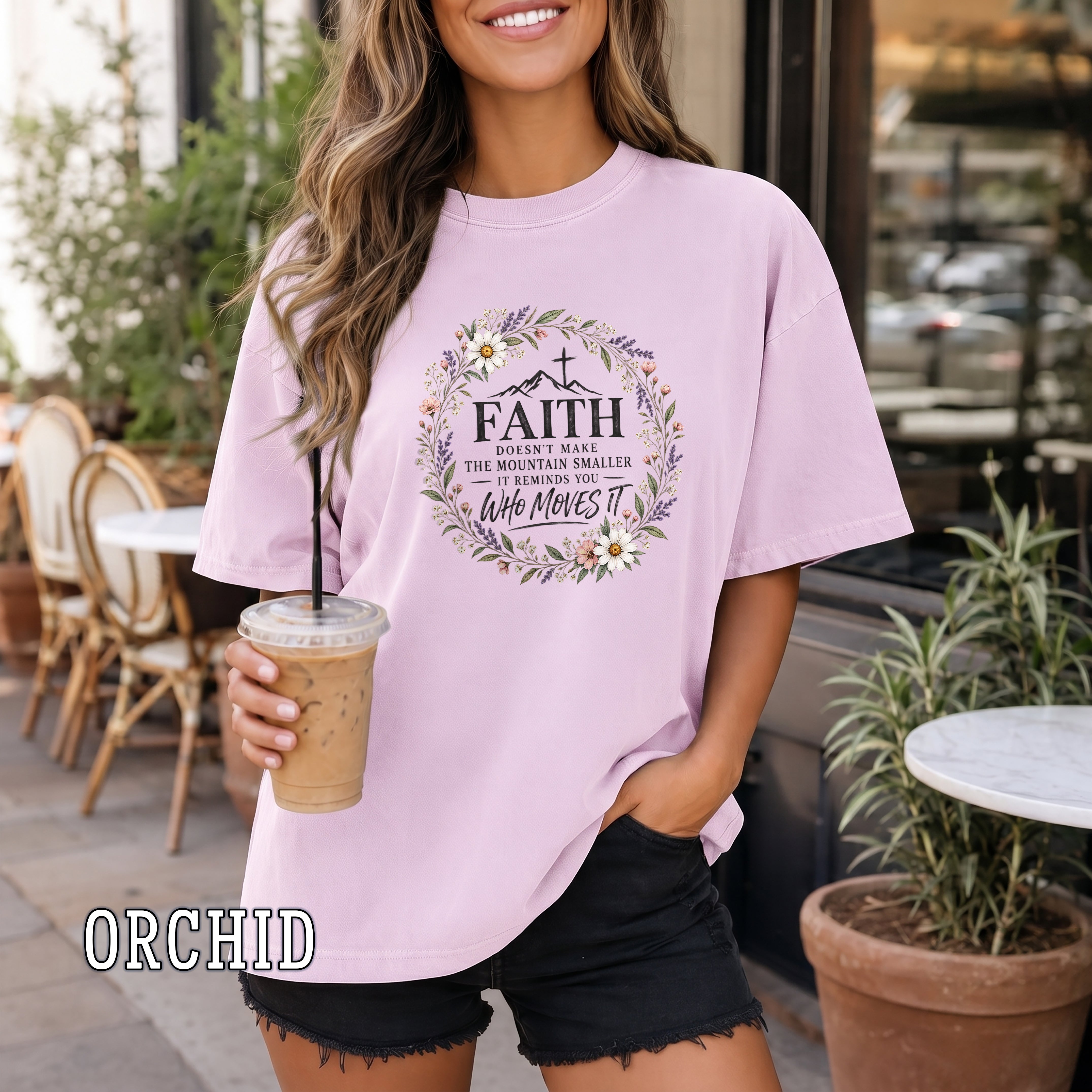 Faith Doesn't Make the Mountain Smaller Christian Women's T-Shirt, Floral Faith Shirt, Christian Encouragement Tee, Redeemed Faith Apparel