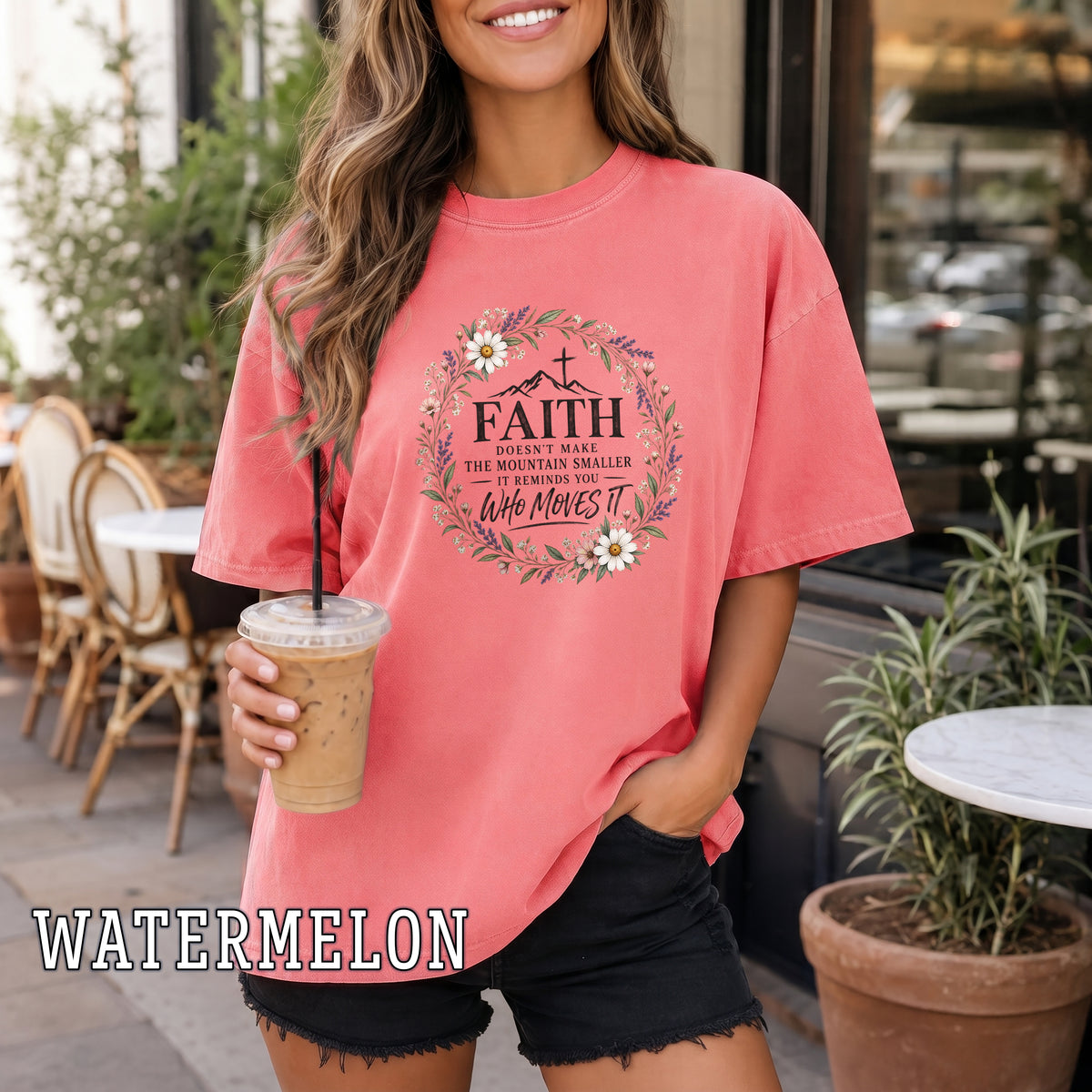Faith Doesn't Make the Mountain Smaller Christian Women's T-Shirt, Floral Faith Shirt, Christian Encouragement Tee, Redeemed Faith Apparel