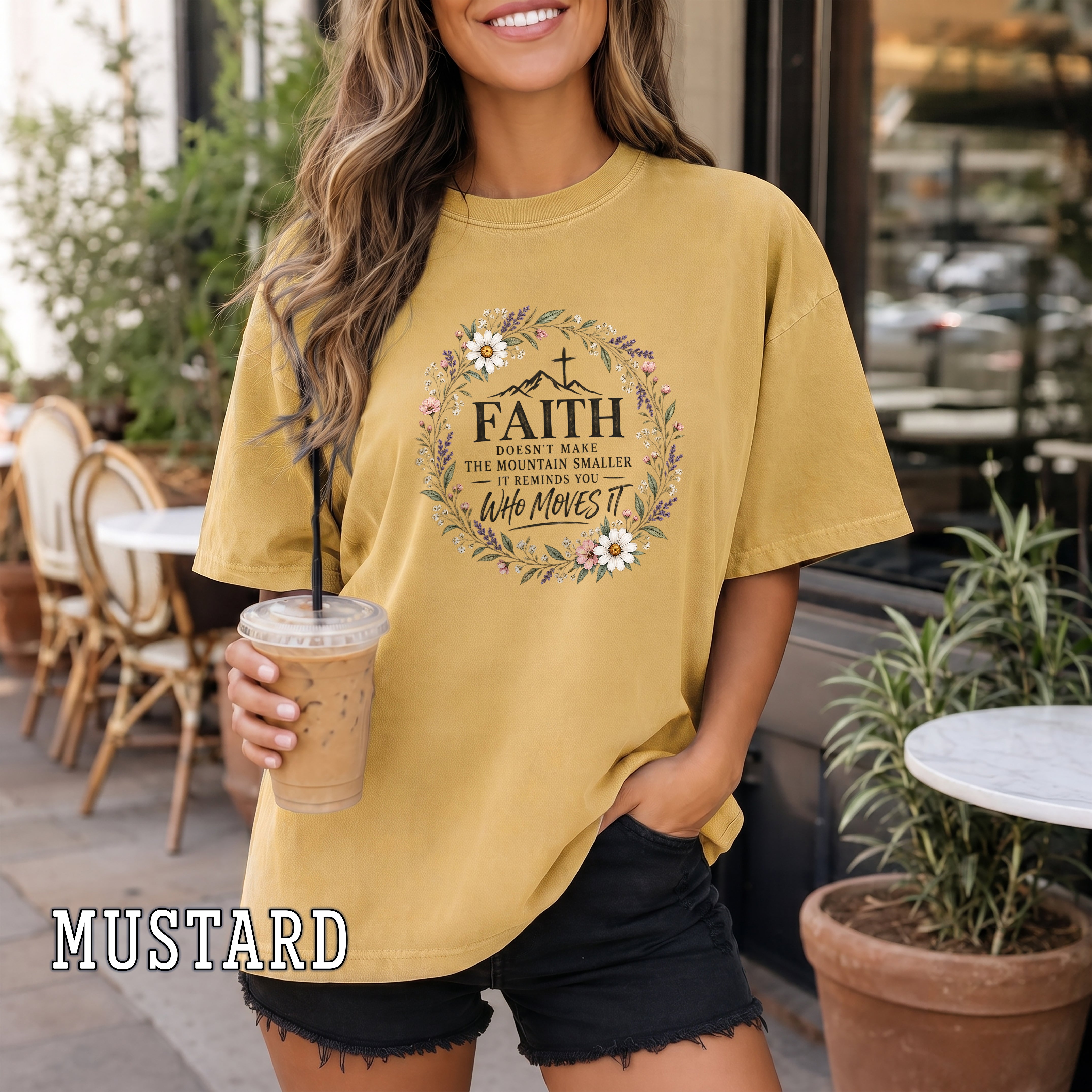Faith Doesn't Make the Mountain Smaller Christian Women's T-Shirt, Floral Faith Shirt, Christian Encouragement Tee, Redeemed Faith Apparel