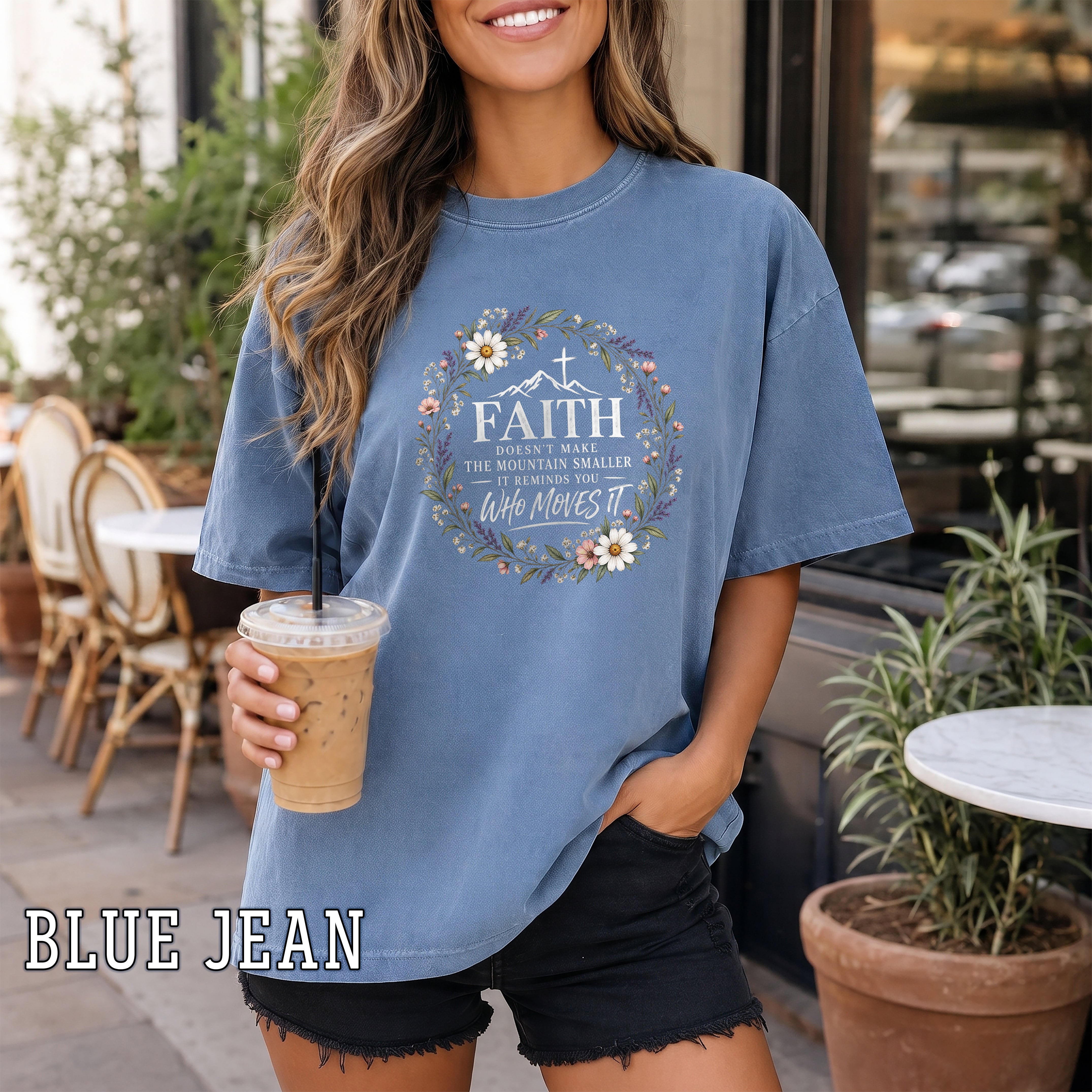Faith Doesn't Make the Mountain Smaller Christian Women's T-Shirt, Floral Faith Shirt, Christian Encouragement Tee, Redeemed Faith Apparel