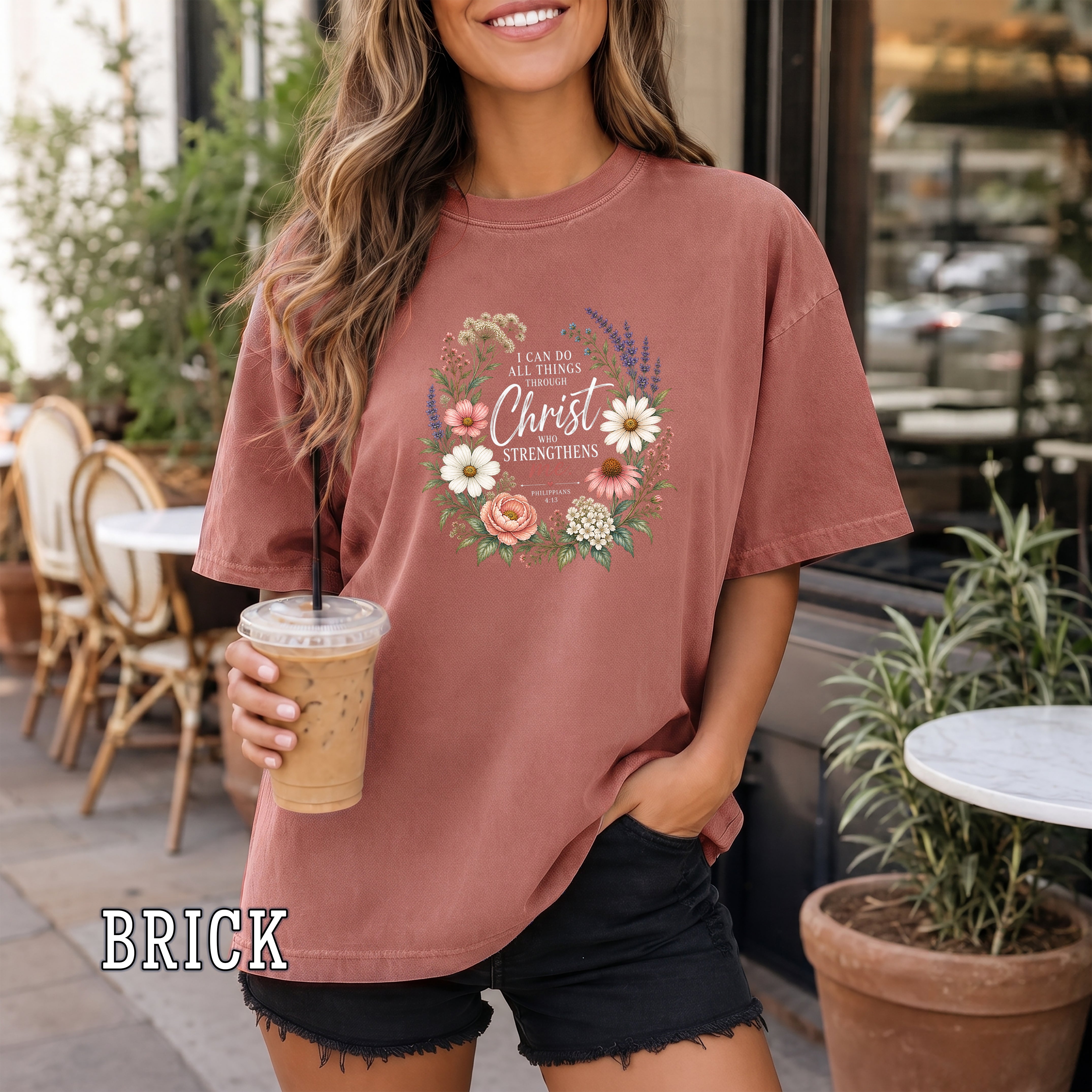 I Can Do All Things Through Christ Christian Women's T-Shirt, Philippians 4:13 Floral Bible Verse Tee, Redeemed Faith Apparel