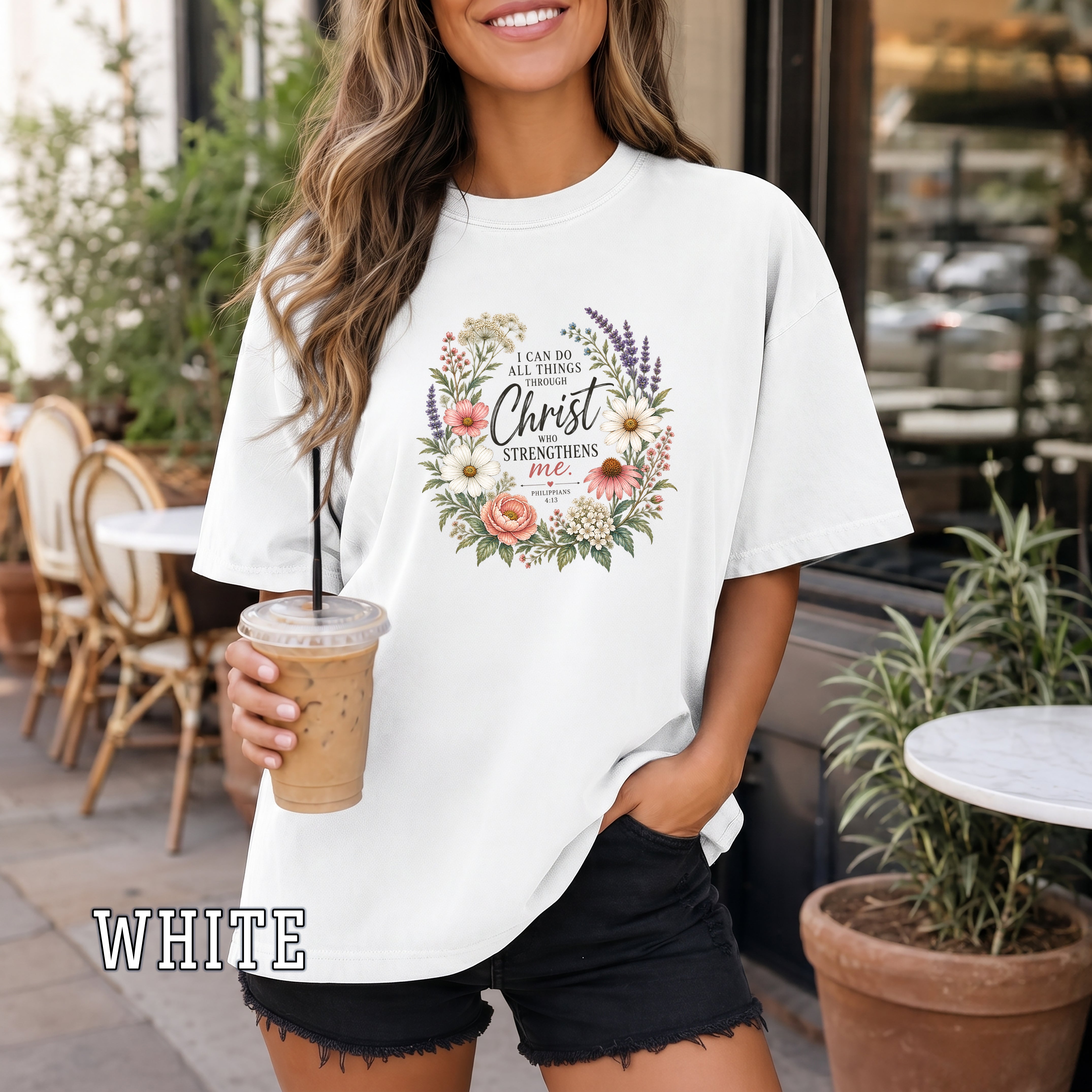 I Can Do All Things Through Christ Christian Women's T-Shirt, Philippians 4:13 Floral Bible Verse Tee, Redeemed Faith Apparel