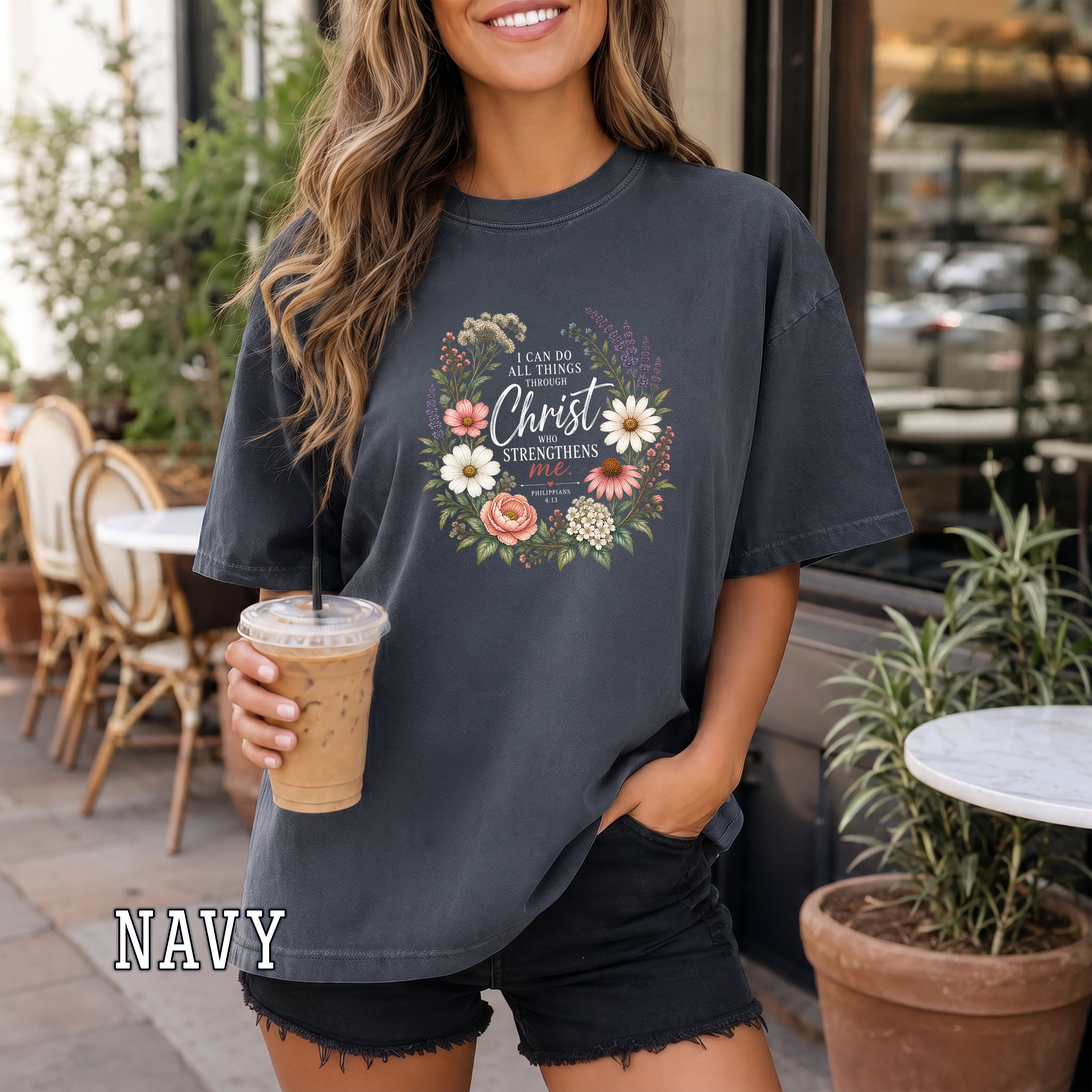 I Can Do All Things Through Christ Christian Women's T-Shirt, Philippians 4:13 Floral Bible Verse Tee, Redeemed Faith Apparel