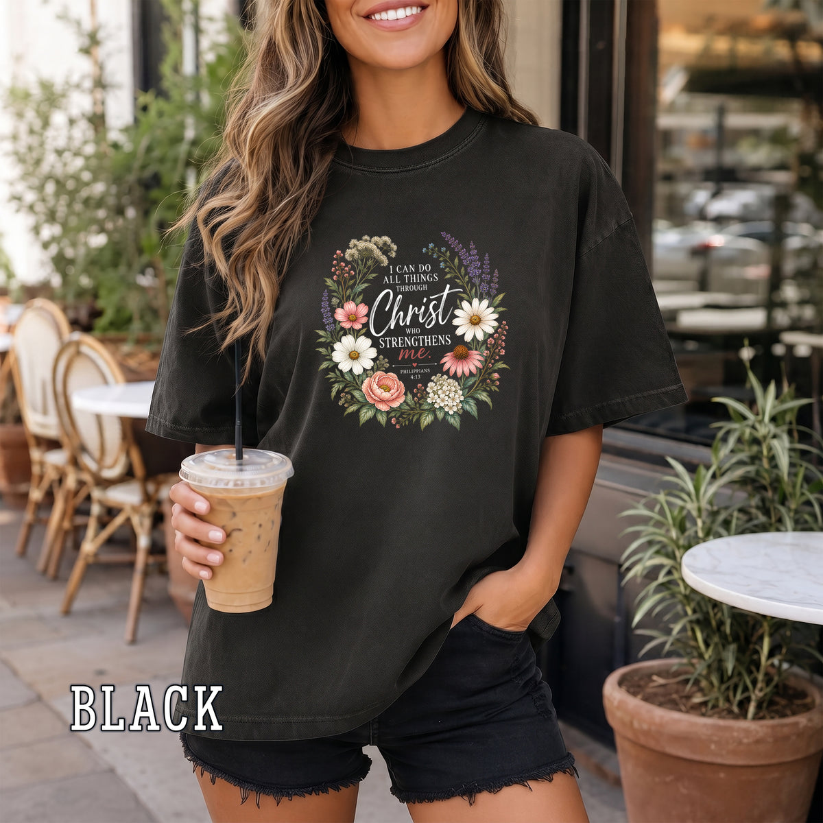 I Can Do All Things Through Christ Christian Women's T-Shirt, Philippians 4:13 Floral Bible Verse Tee, Redeemed Faith Apparel