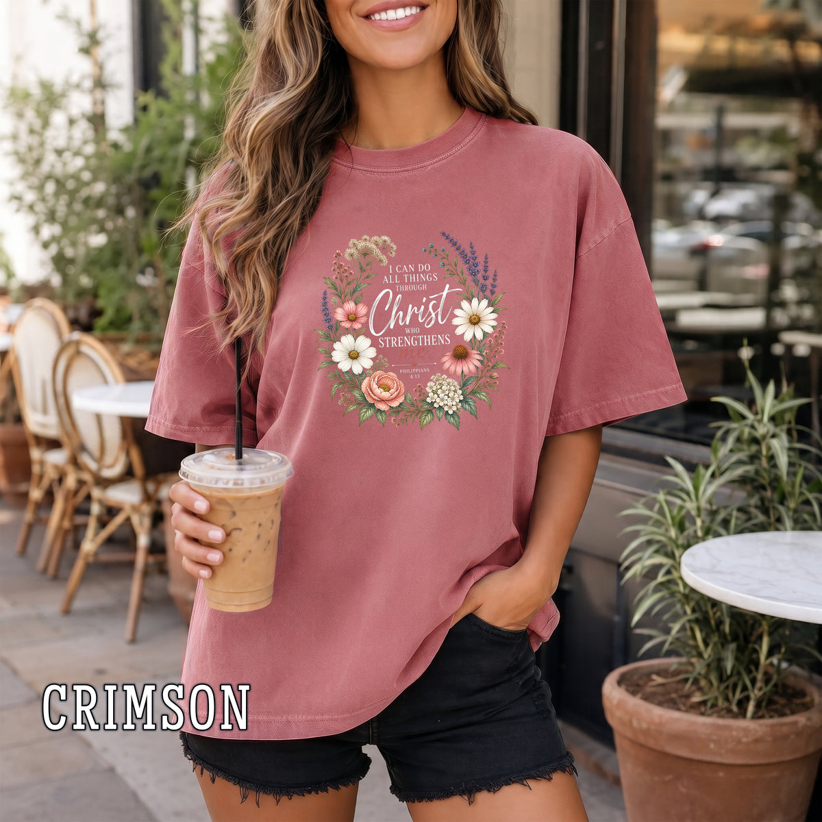 I Can Do All Things Through Christ Christian Women's T-Shirt, Philippians 4:13 Floral Bible Verse Tee, Redeemed Faith Apparel
