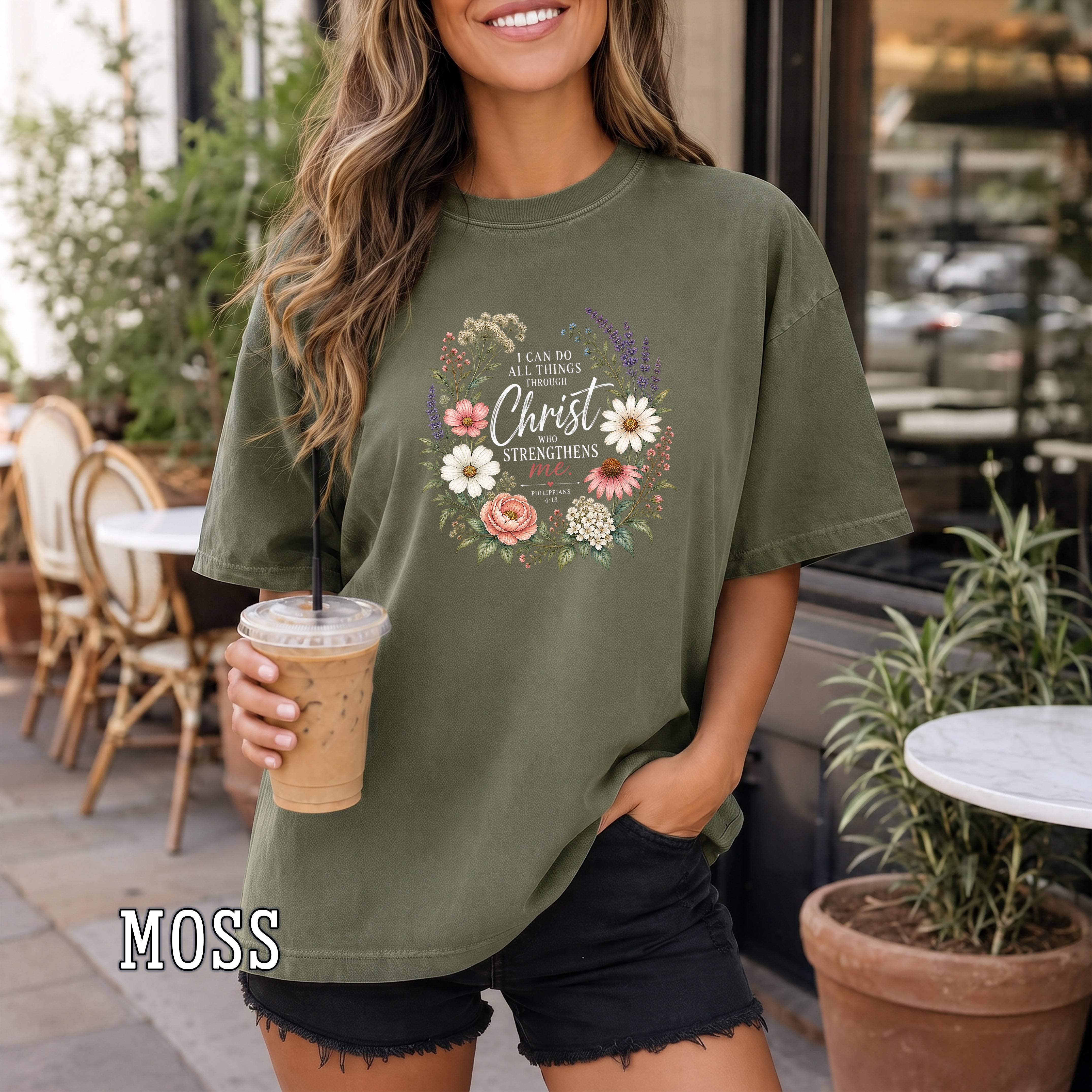 I Can Do All Things Through Christ Christian Women's T-Shirt, Philippians 4:13 Floral Bible Verse Tee, Redeemed Faith Apparel