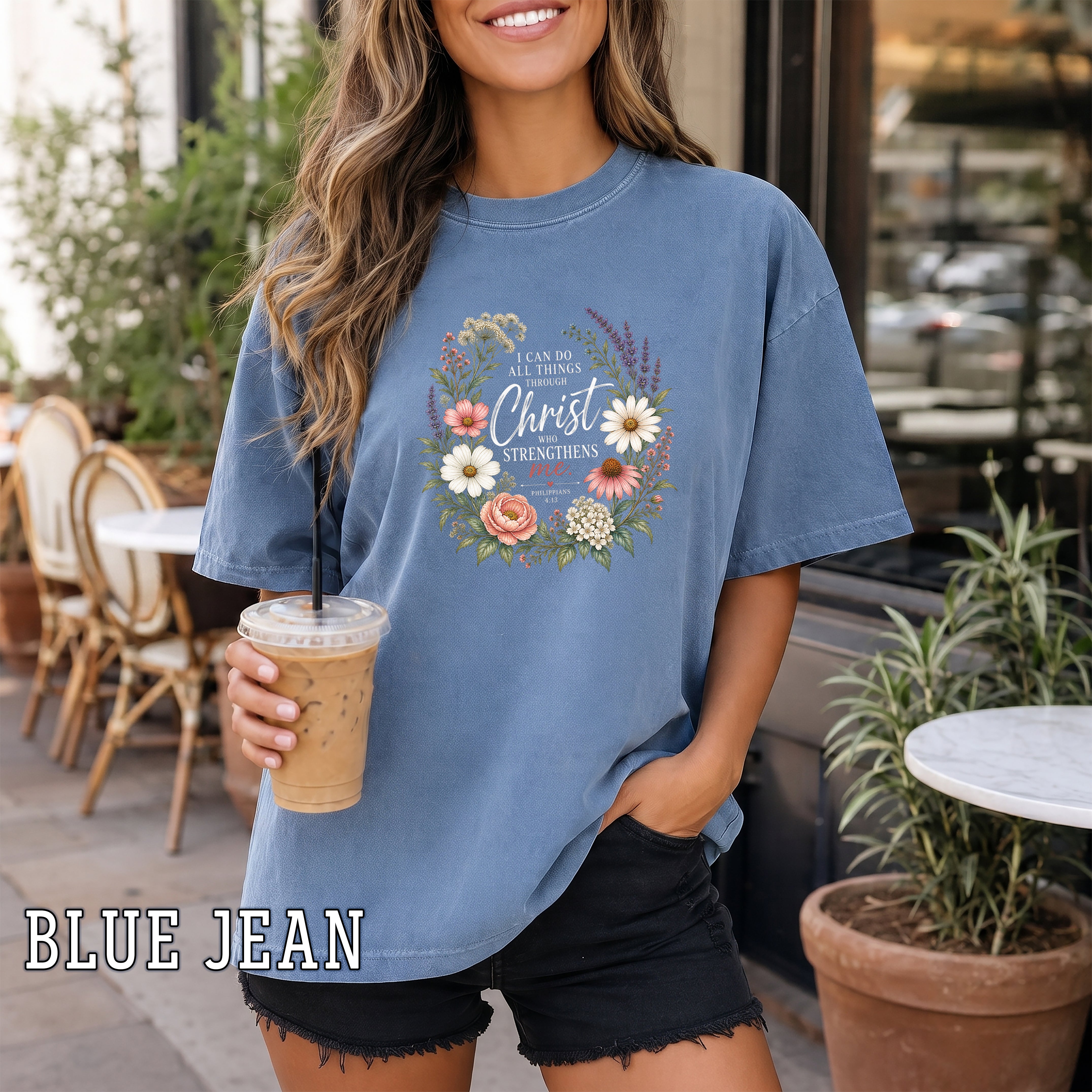 I Can Do All Things Through Christ Christian Women's T-Shirt, Philippians 4:13 Floral Bible Verse Tee, Redeemed Faith Apparel