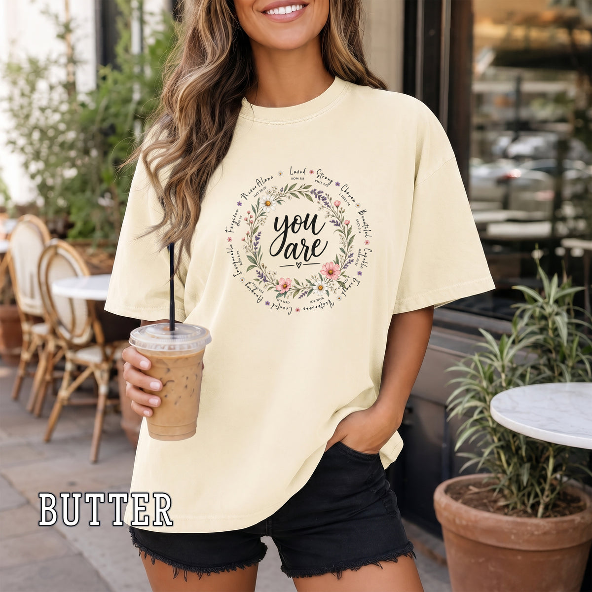 You Are Christian Women's T-Shirt, Bible Verse Floral Faith Shirt, Christian Encouragement Gift for Her, Redeemed Faith Apparel