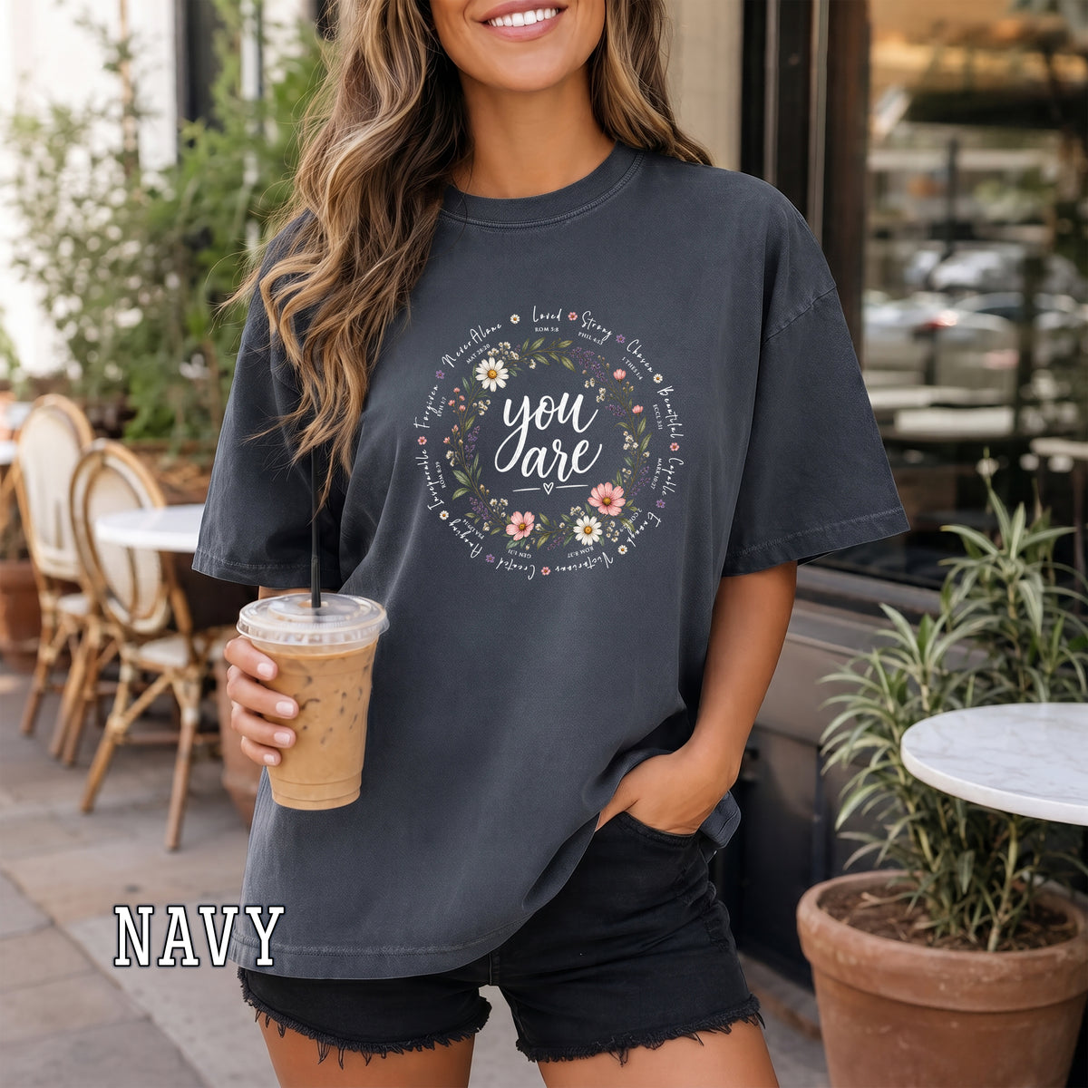 You Are Christian Women's T-Shirt, Bible Verse Floral Faith Shirt, Christian Encouragement Gift for Her, Redeemed Faith Apparel