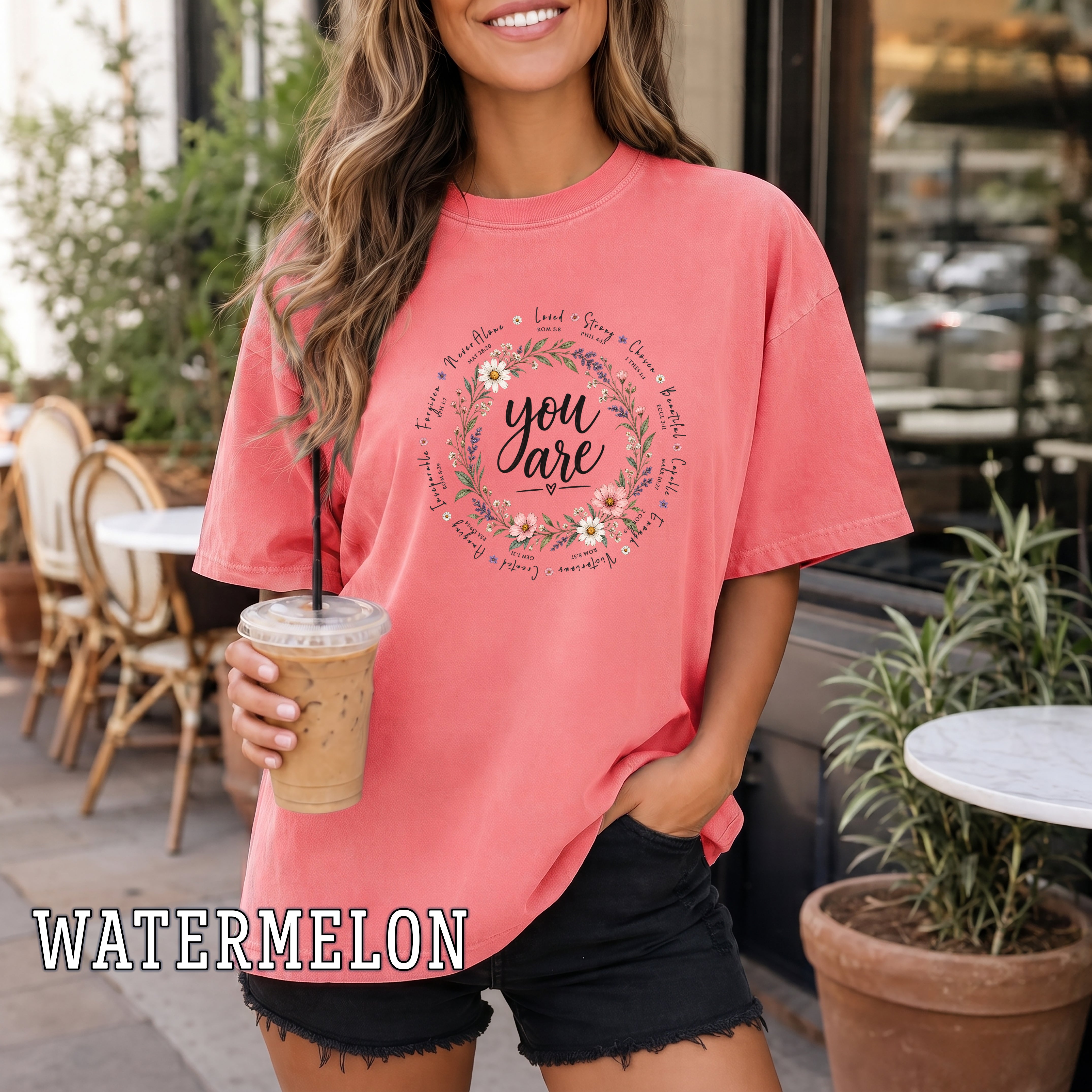 You Are Christian Women's T-Shirt, Bible Verse Floral Faith Shirt, Christian Encouragement Gift for Her, Redeemed Faith Apparel