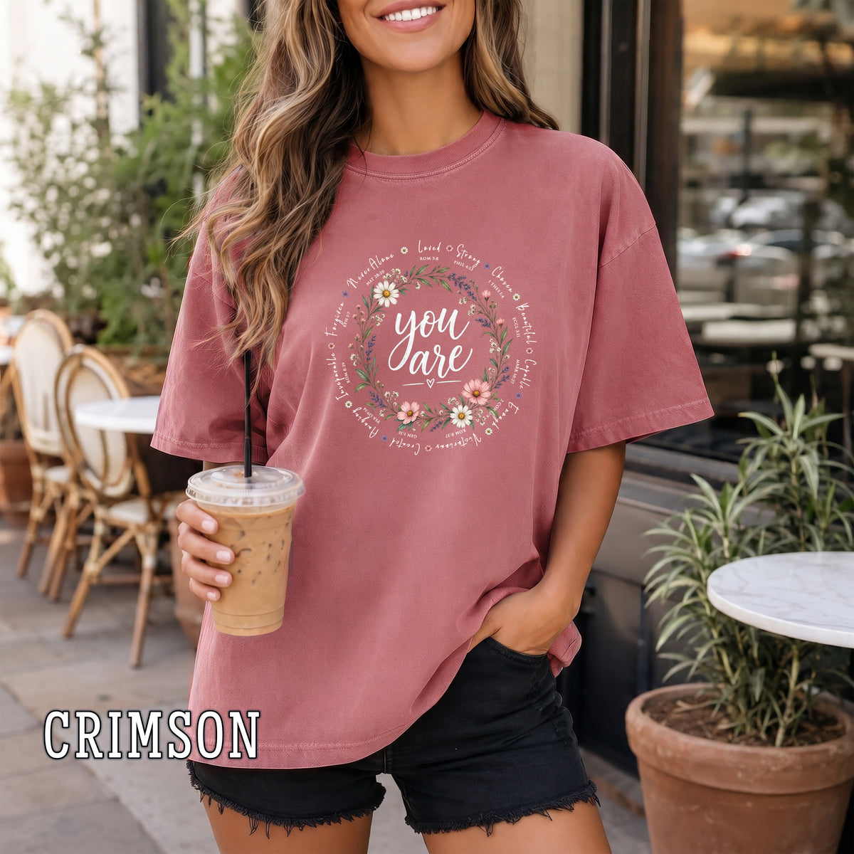 You Are Christian Women's T-Shirt, Bible Verse Floral Faith Shirt, Christian Encouragement Gift for Her, Redeemed Faith Apparel