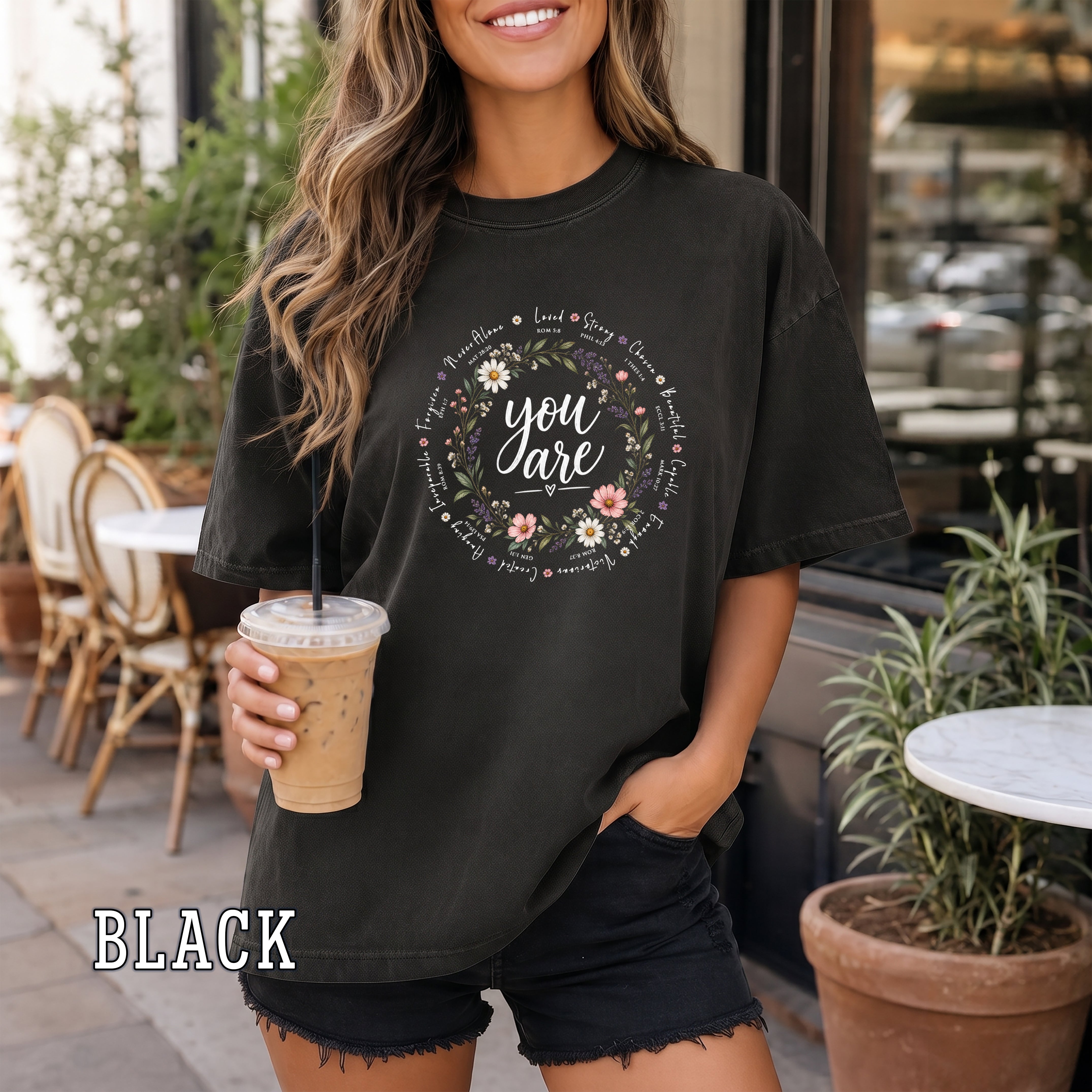 You Are Christian Women's T-Shirt, Bible Verse Floral Faith Shirt, Christian Encouragement Gift for Her, Redeemed Faith Apparel