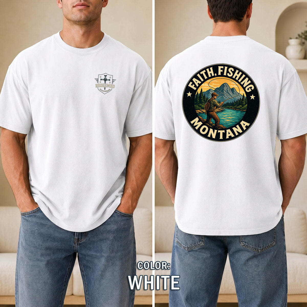 MT-Faith Fishing Montana, Christian Shirt, Outdoor Fly Fishing Design, Faith T Shirt, God Bless America Collection, Montana Fly Fishing