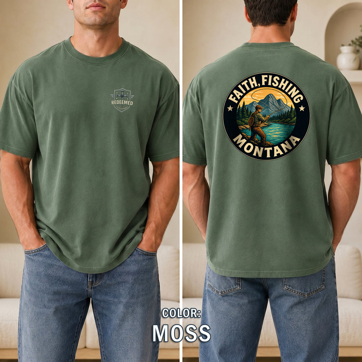 MT-Faith Fishing Montana, Christian Shirt, Outdoor Fly Fishing Design, Faith T Shirt, God Bless America Collection, Montana Fly Fishing