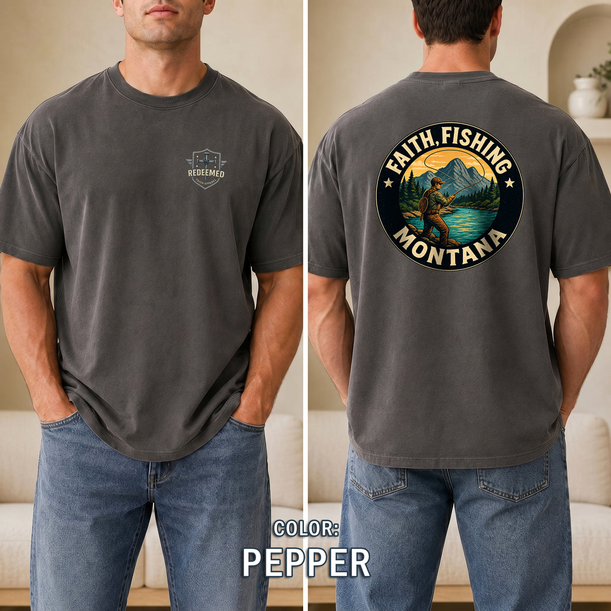 MT-Faith Fishing Montana, Christian Shirt, Outdoor Fly Fishing Design, Faith T Shirt, God Bless America Collection, Montana Fly Fishing