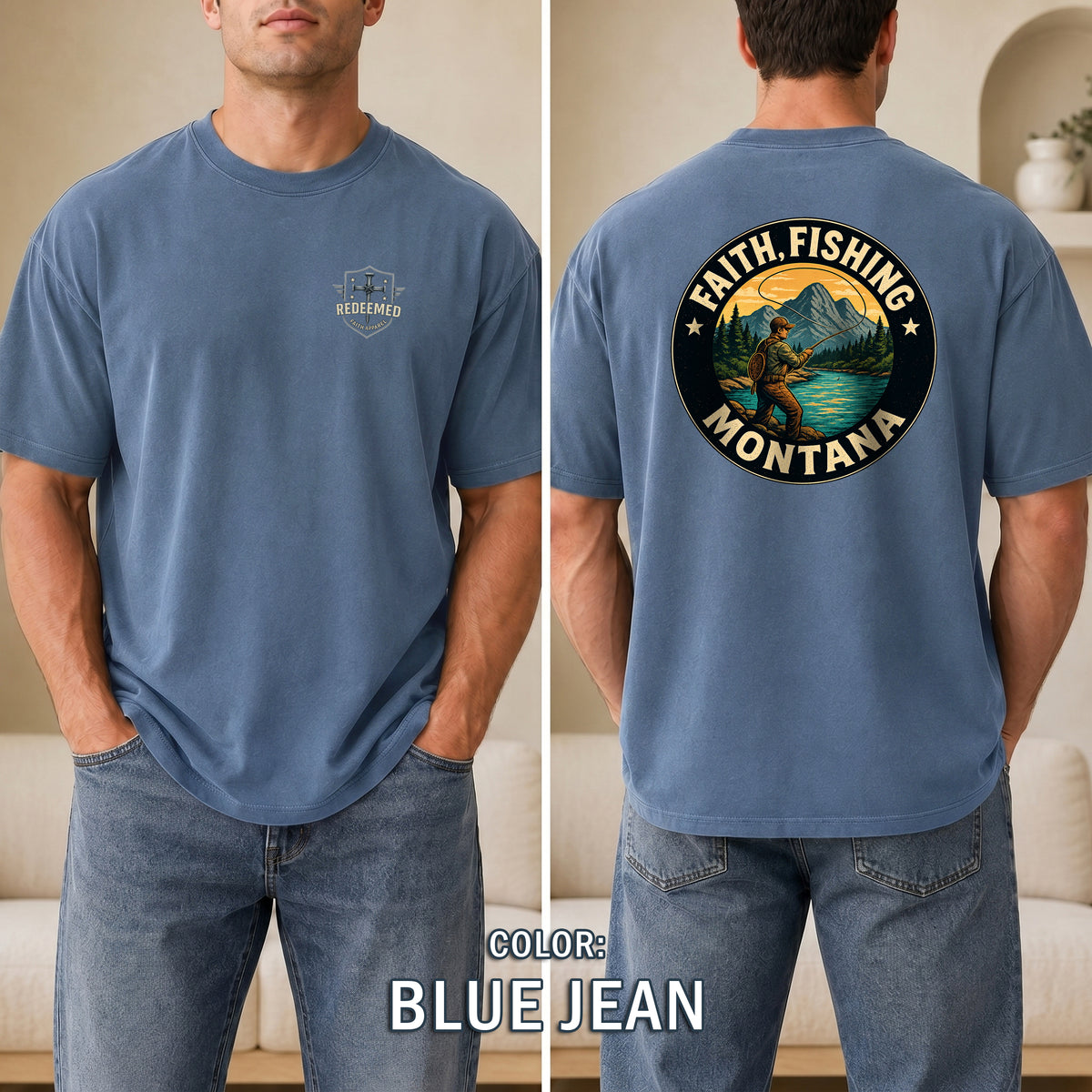 MT-Faith Fishing Montana, Christian Shirt, Outdoor Fly Fishing Design, Faith T Shirt, God Bless America Collection, Montana Fly Fishing