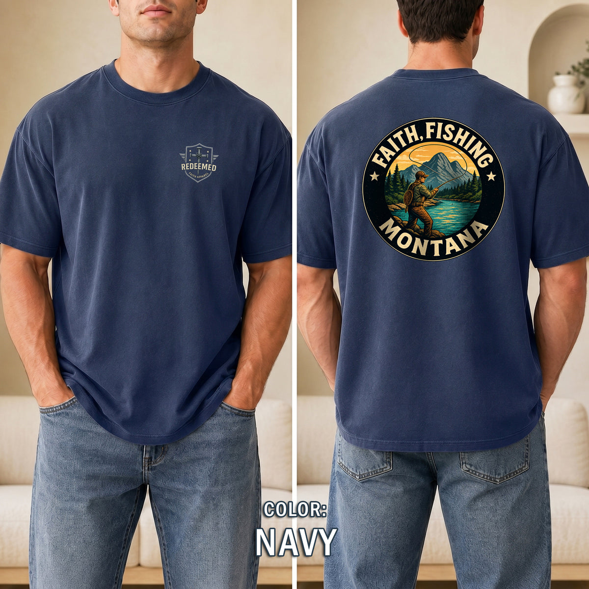 MT-Faith Fishing Montana, Christian Shirt, Outdoor Fly Fishing Design, Faith T Shirt, God Bless America Collection, Montana Fly Fishing