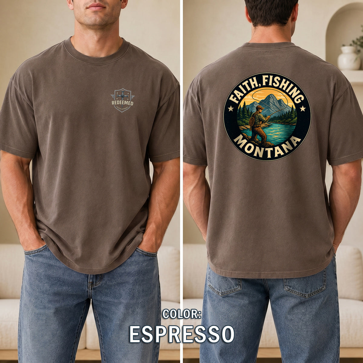 MT-Faith Fishing Montana, Christian Shirt, Outdoor Fly Fishing Design, Faith T Shirt, God Bless America Collection, Montana Fly Fishing