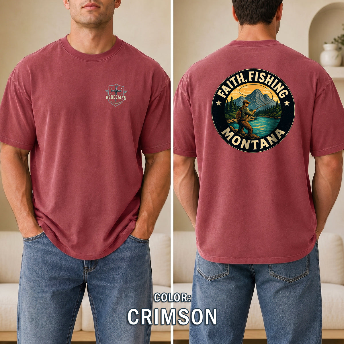 MT-Faith Fishing Montana, Christian Shirt, Outdoor Fly Fishing Design, Faith T Shirt, God Bless America Collection, Montana Fly Fishing