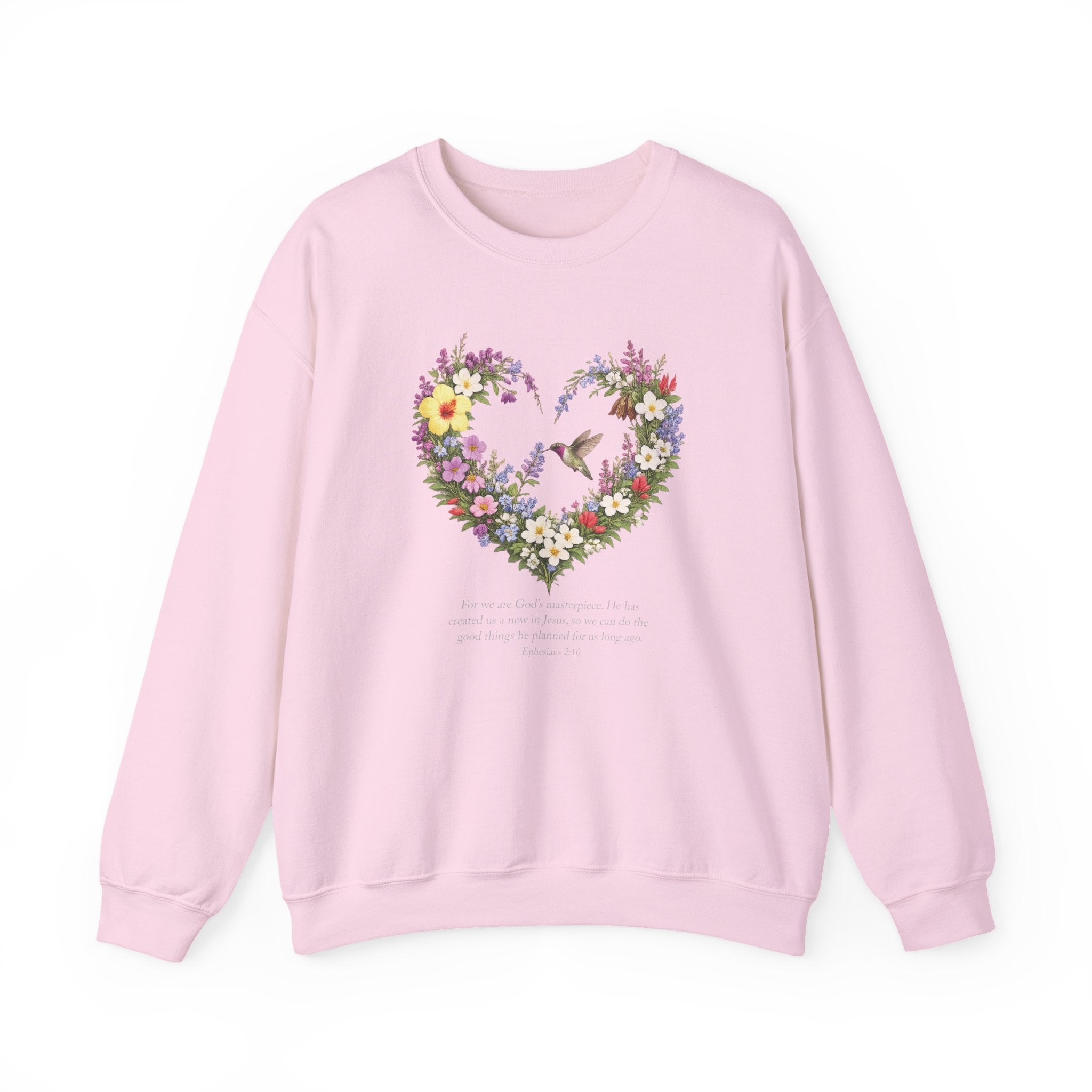 God’s Masterpiece Sweatshirt, Ephesians 2:10 Christian Floral Sweatshirt, Hummingbird Faith Womens Gift, Redeemed Faith Apparel