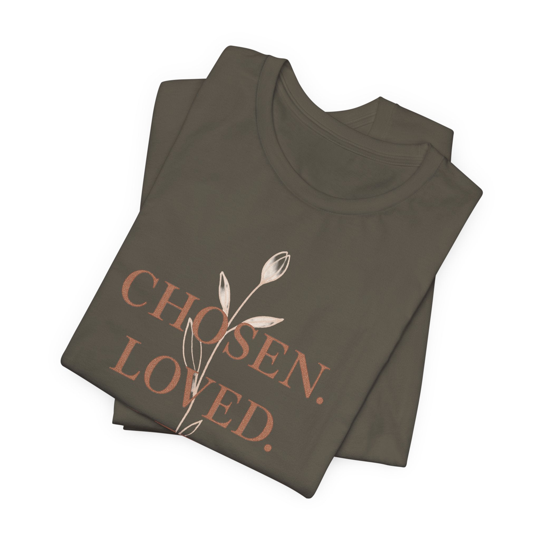 Chosen. Loved. Redeemed. Womens Christian T-Shirt - Faith Inspiration Tee, Minimalist Bible Verse Apparel, Redeemed Faith Apparel
