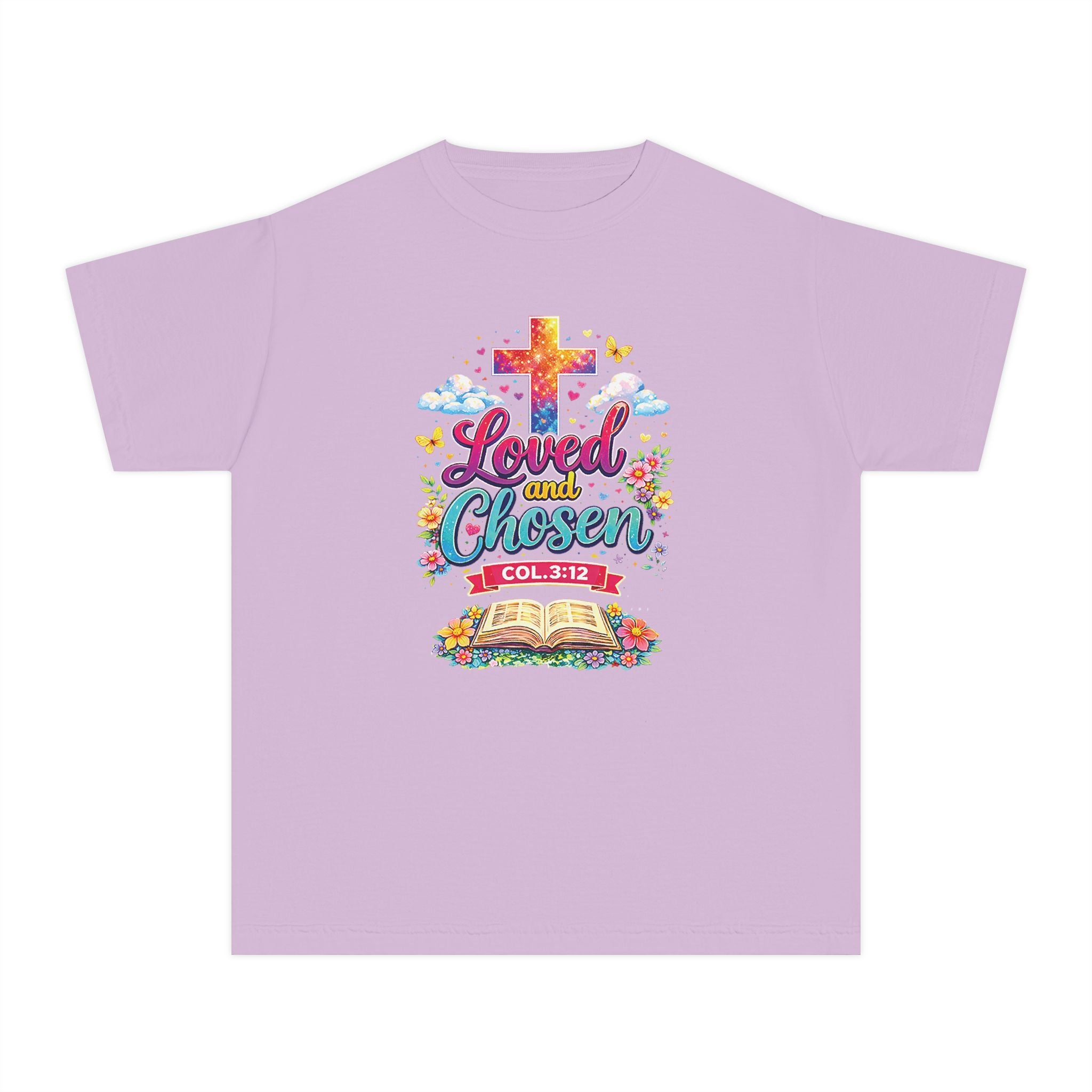 Loved and Chosen Youth Shirt, Christian Youth T Shirt, Bible Verse Youth Tee, Faith Shirt for Girls Boys, Church Youth Shirt Colossians 312