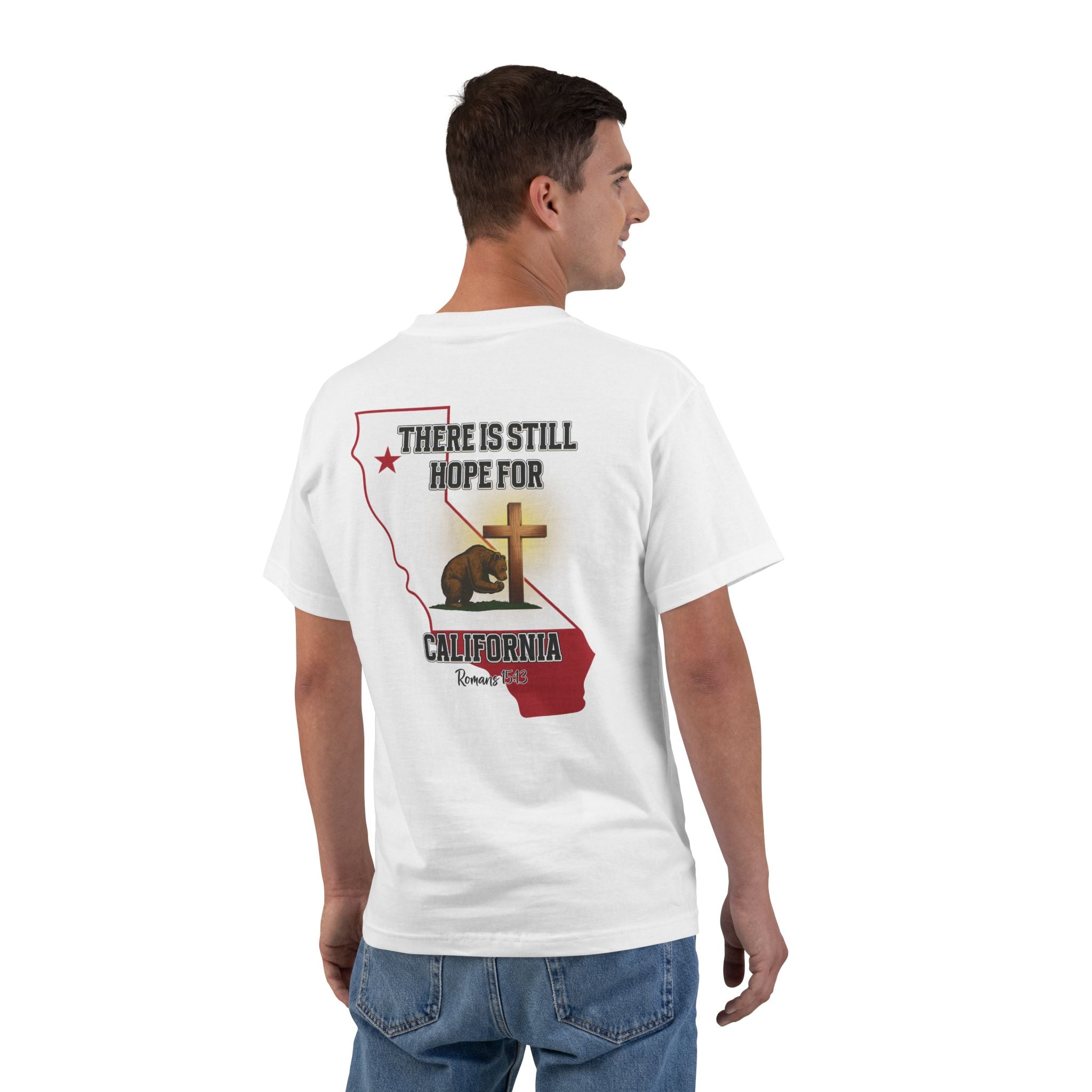 CA-There Is Still Hope for California, Christian Shirt, Romans 1513, Bear and Cross, Redeemed Faith Apparel, God Bless America Collection