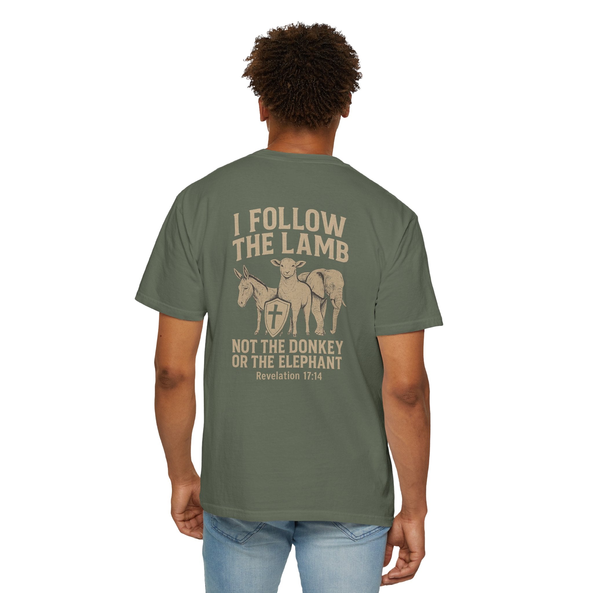 Christian Shirt, I Follow The Lamb Not The Donkey Or Elephant, Revelation 17:14 T-Shirt, Jesus Over Politics Tee, Redeemed Faith Apparel