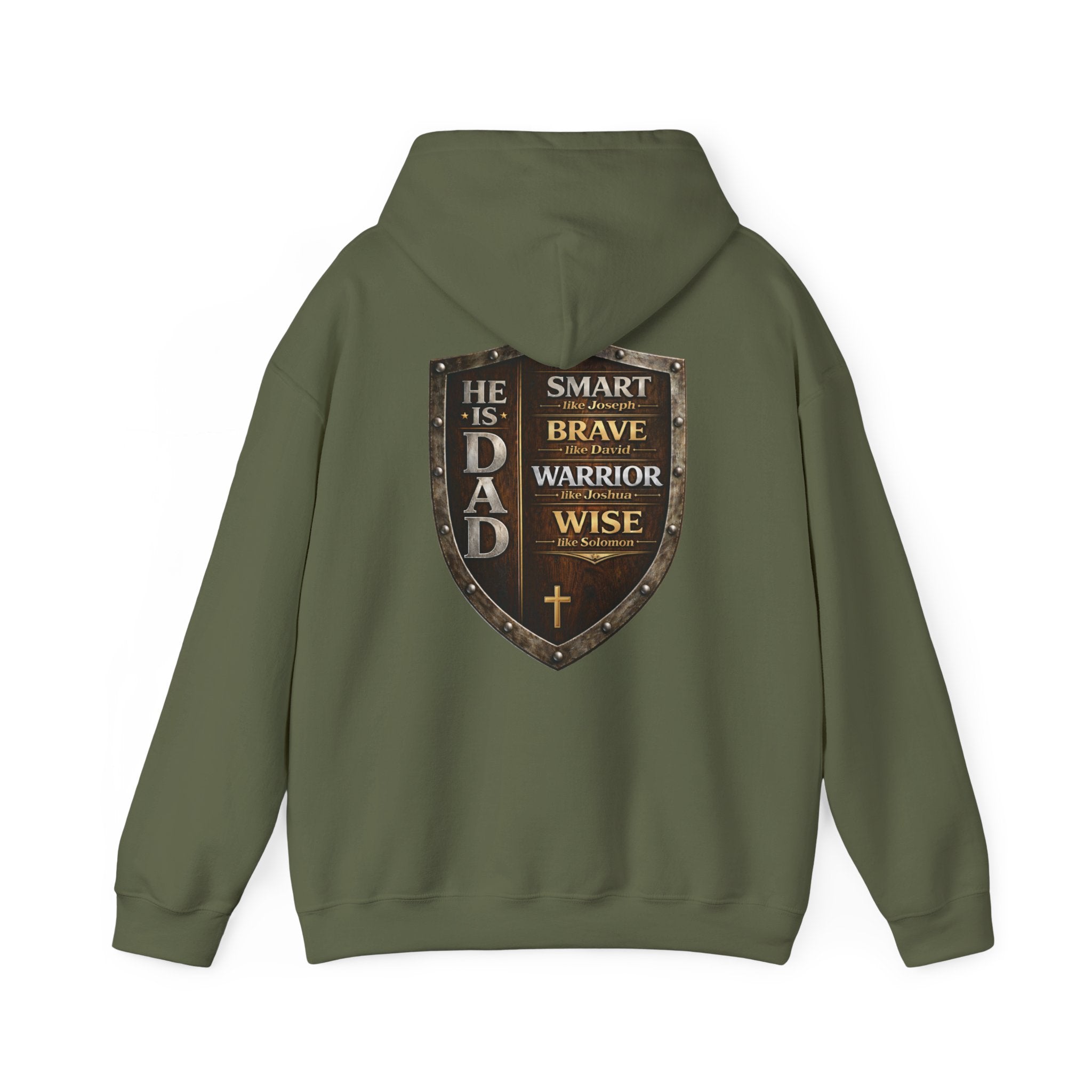 Christian Dad Shield Hoodie, Smart Brave Warrior Wise Father Pullover, Man of God Dad Hoodie, Christian Father Gift, Redeemed Faith Apparel