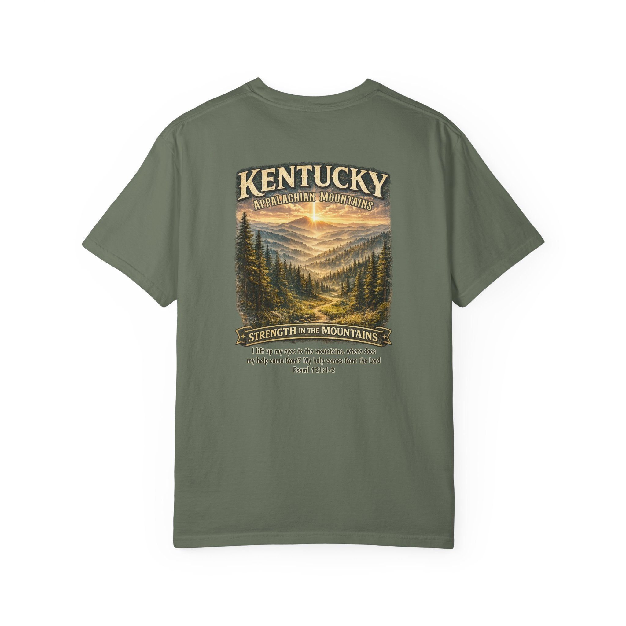KY-Kentucky Appalachian Mountains Christian T Shirt, Strength in the Mountains, Psalm 121 Tee, Kentucky Gift, God Bless America Collection