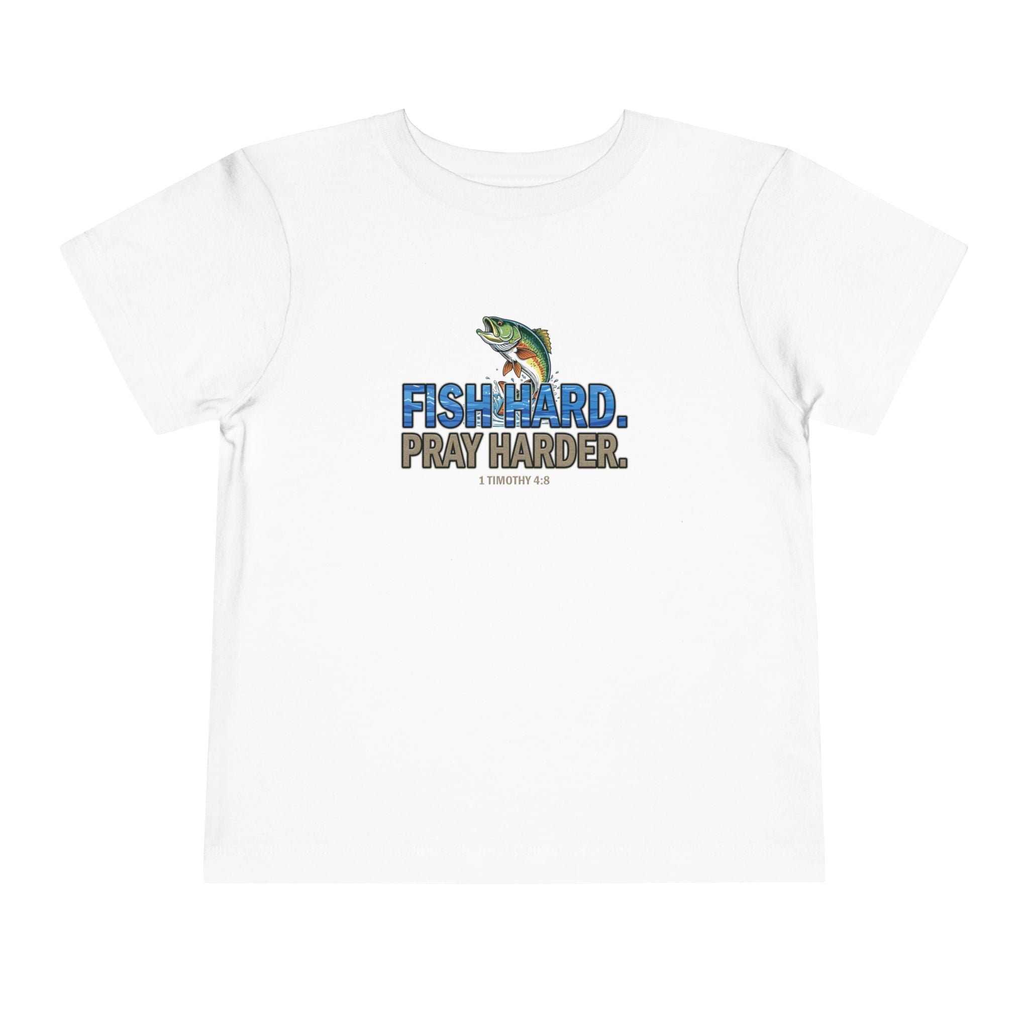 Fish Hard Pray Harder Kids T-Shirt, Christian Fishing Tee, Redeemed Faith Apparel