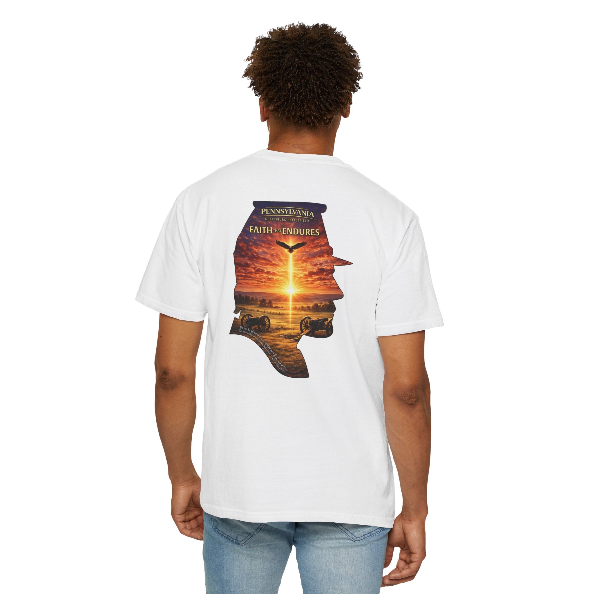 PA-Pennsylvania Gettysburg Faith That Endures Christian Shirt, Gettysburg Battlefield Tee, 2 Chronicles 20:15, God Bless America Collection