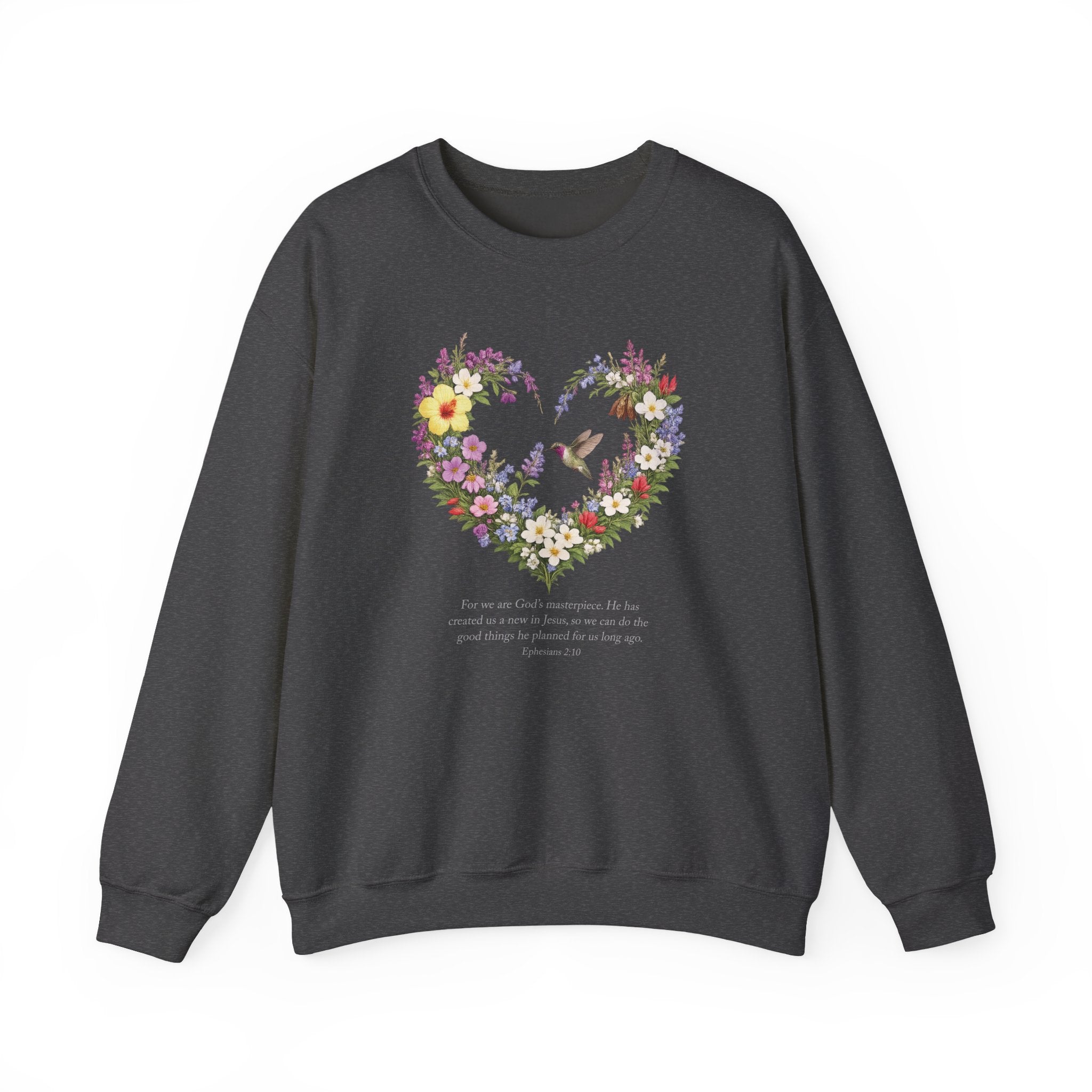God’s Masterpiece Sweatshirt, Ephesians 2:10 Christian Floral Sweatshirt, Hummingbird Faith Womens Gift, Redeemed Faith Apparel