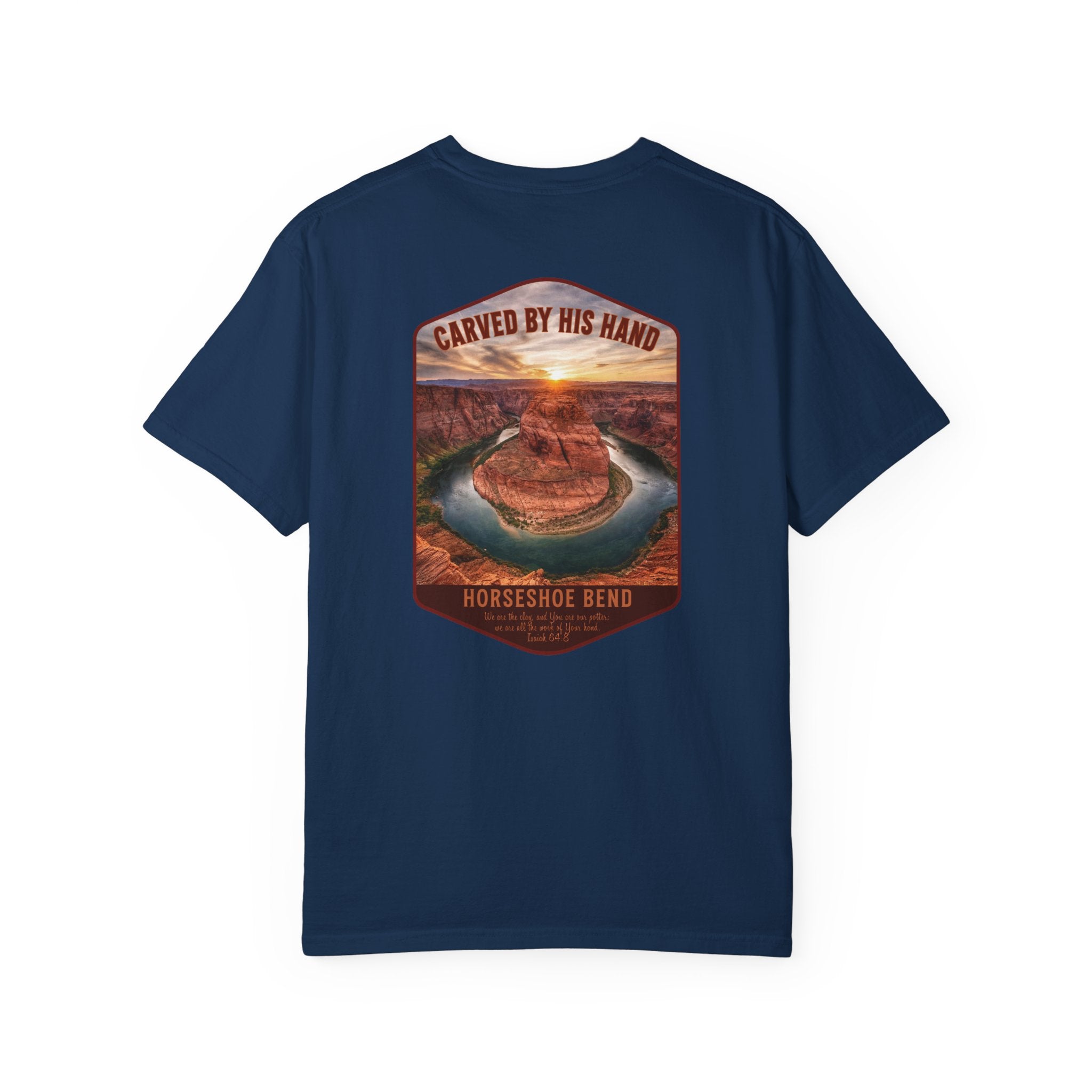AZ-Horseshoe Bend Christian T Shirt, Carved by His Hand Tee, Arizona Faith Shirt, Isaiah 64 Bible Verse Shirt, God Bless America Collection