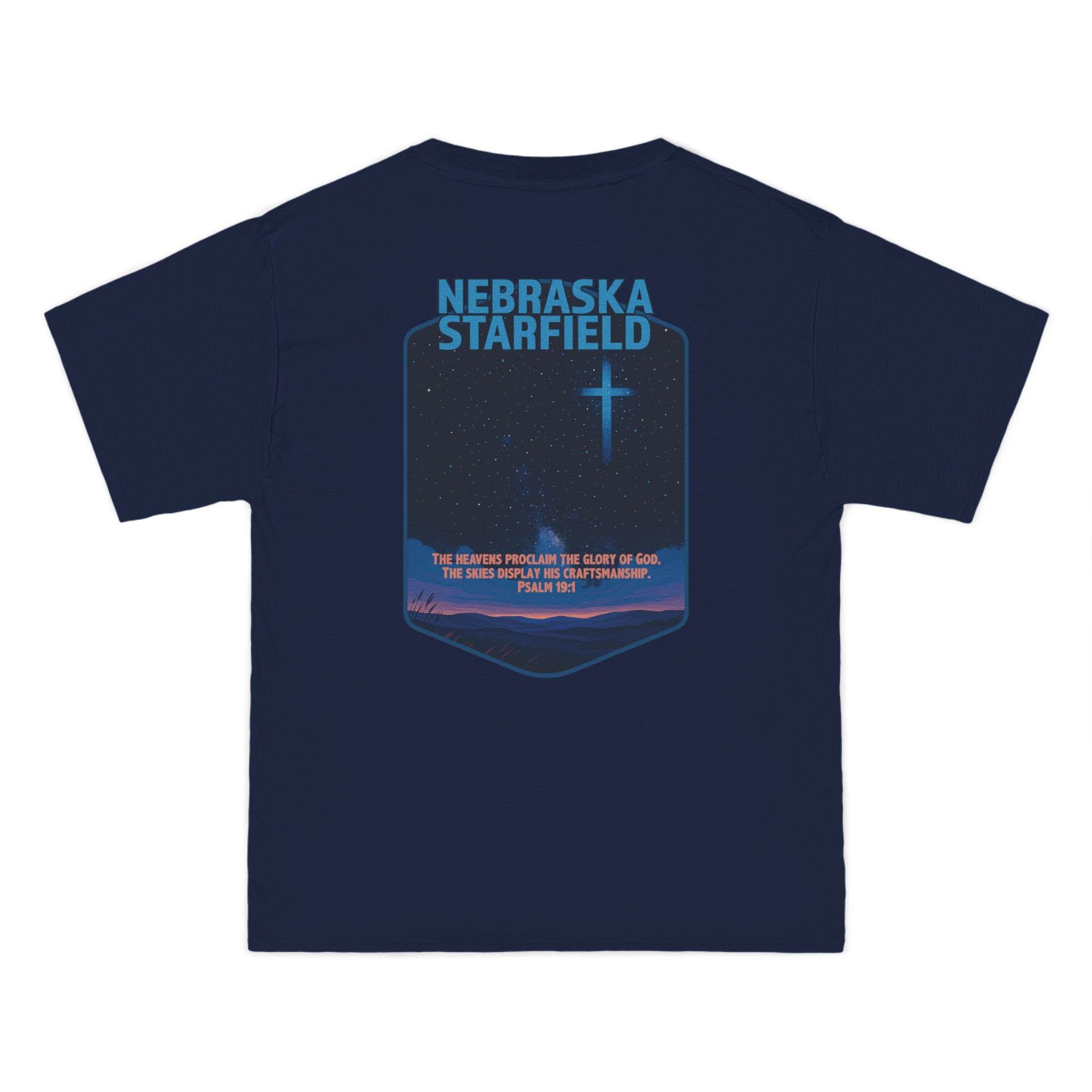 NB-Nebraska Starfield, Christian Shirt, Psalm 19:1, Night Sky, Milky Way T-Shirt, Faith Starlight Apparel, God Bless America Collection