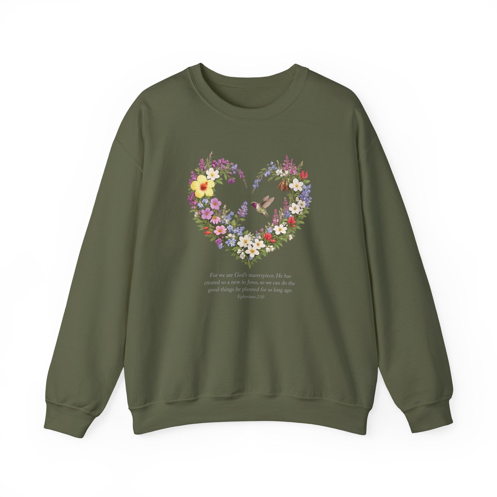 God’s Masterpiece Sweatshirt, Ephesians 2:10 Christian Floral Sweatshirt, Hummingbird Faith Womens Gift, Redeemed Faith Apparel