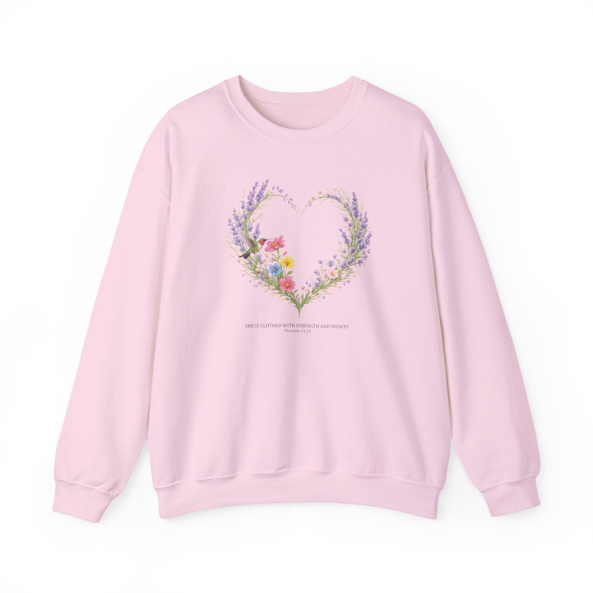 Strength and Dignity Sweatshirt, Proverbs 31:25 Christian Sweatshirt, Hummingbird Womens Gift, Boho Christian Top, Redeemed Faith Apparel