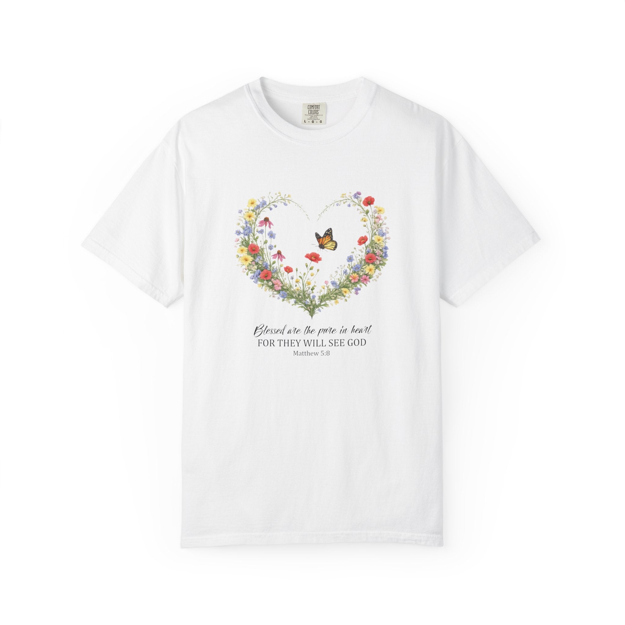 Blessed Are The Pure In Heart Floral Tee, Matthew 5:8 Christian Shirt, Christian Women Gift, Wildflower Heart, Redeemed Faith Apparel