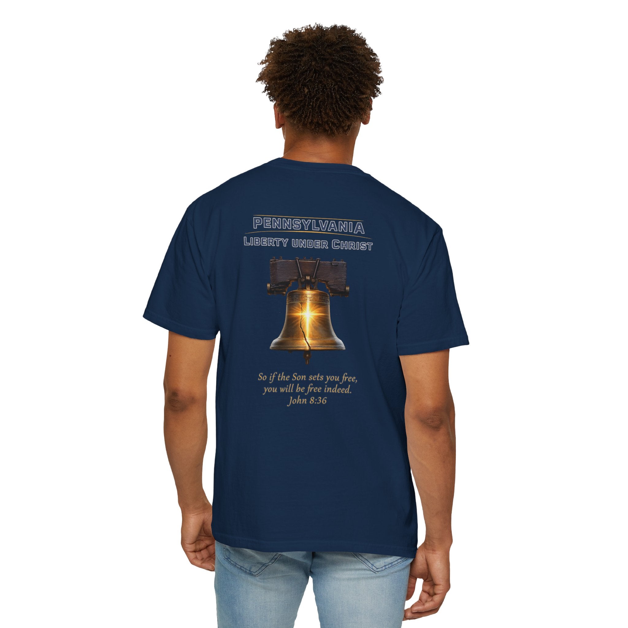 PA-Pennsylvania Liberty Under Christ Christian T Shirt, Liberty Bell Tee, John 8:36 Shirt, PA Freedom Faith, God Bless America Collection