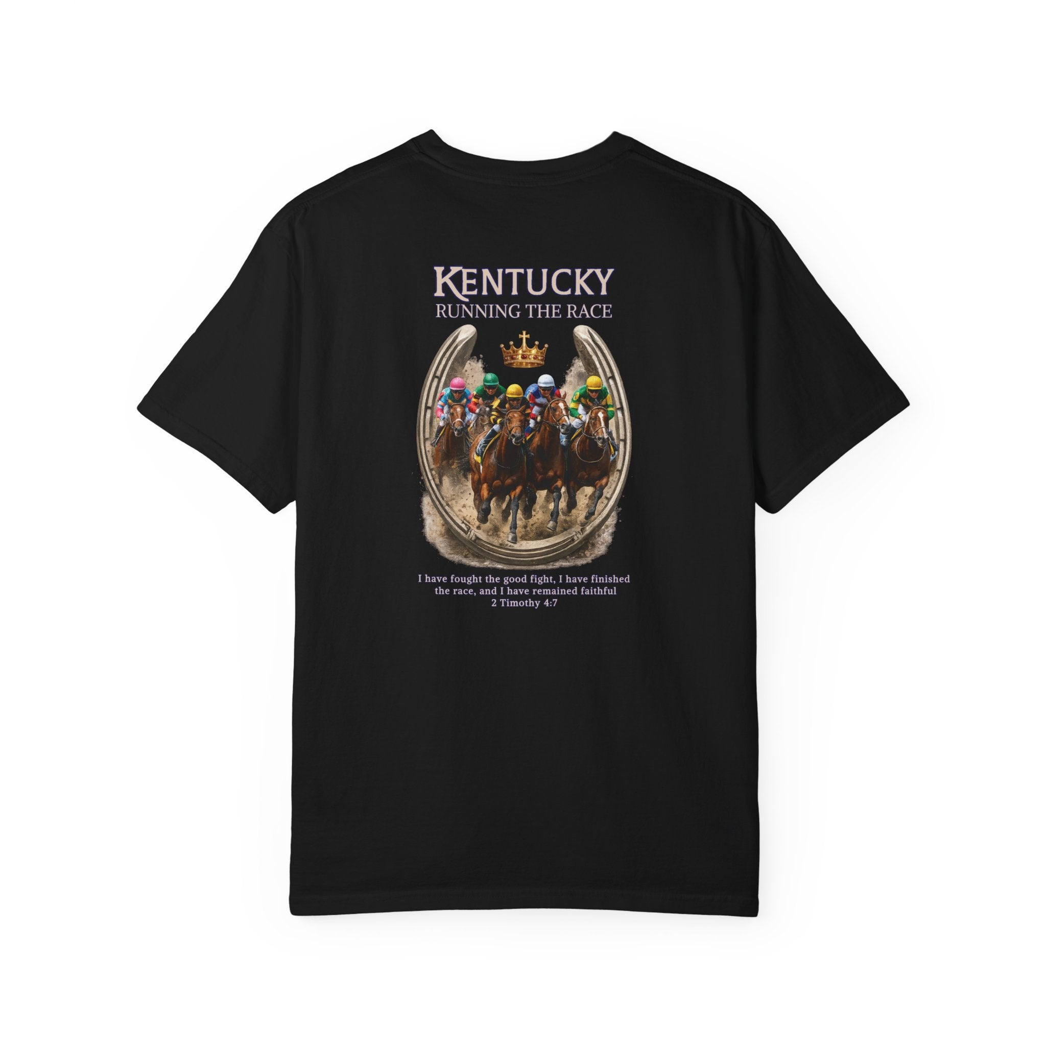 KY-Kentucky Running the Race Christian T Shirt, Horse Racing Shirt, 2 Timothy 4 Scripture Tee, Kentucky Derby, God Bless America Collection