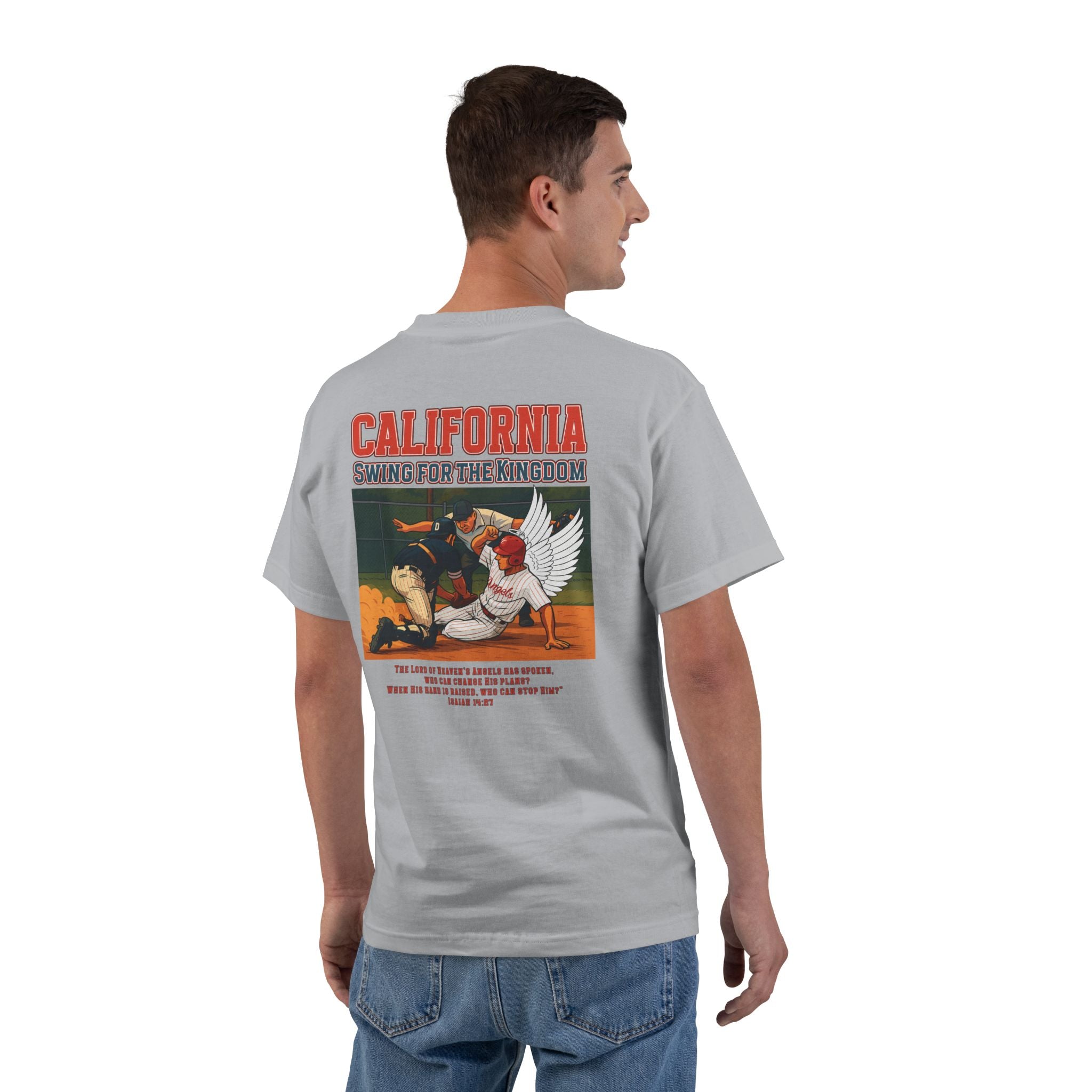 CA-Angels Swing for the Kingdom Christian Baseball Shirt, Isaiah 1427, Faith Sports Tee, Redeemed Faith Apparel God Bless America Collection