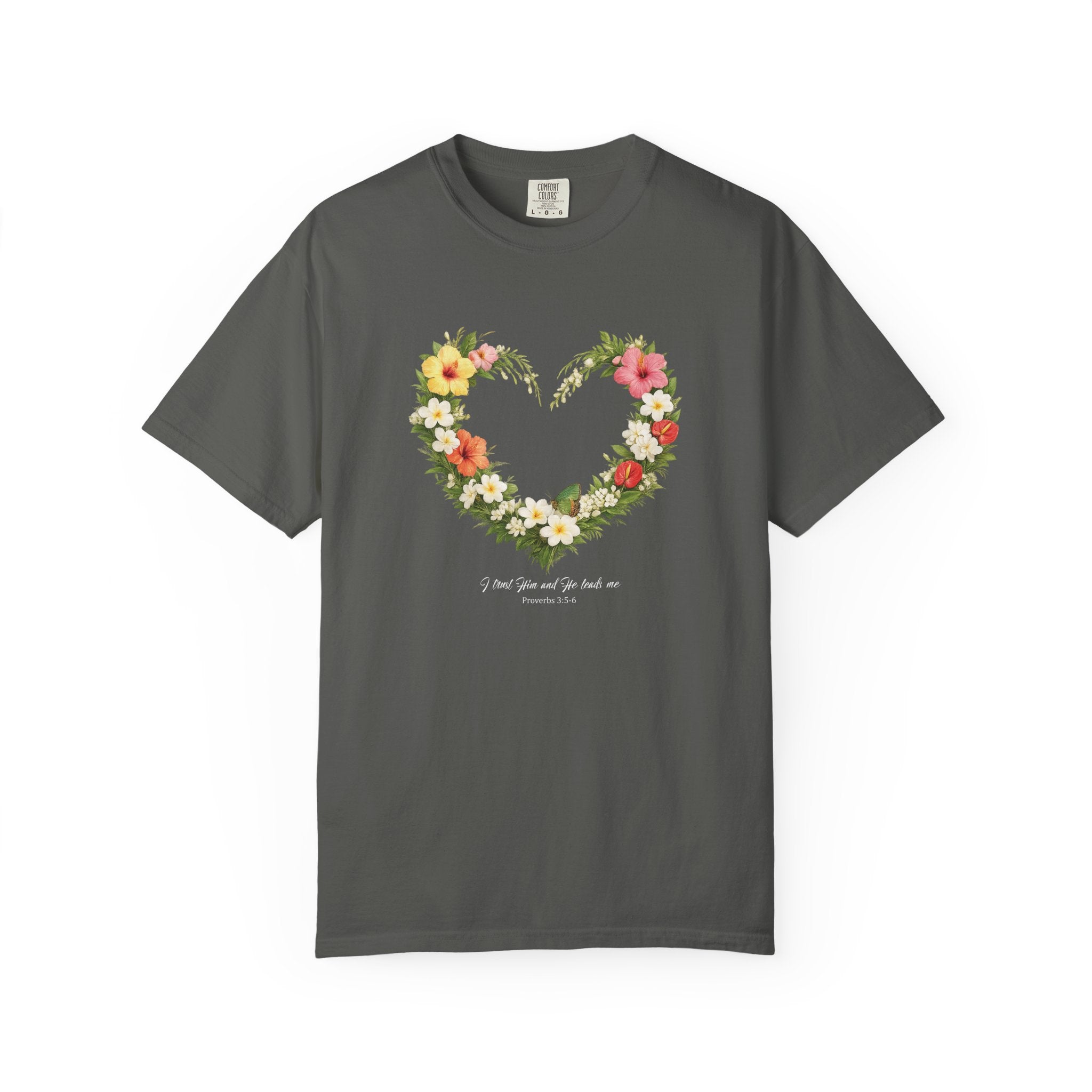I Trust Him Floral Heart Christian Shirt, 2 Timothy 1:7 T-Shirt, Faith Based Gift for Women, Wildflower Heart Tee, Redeemed Faith Apparel